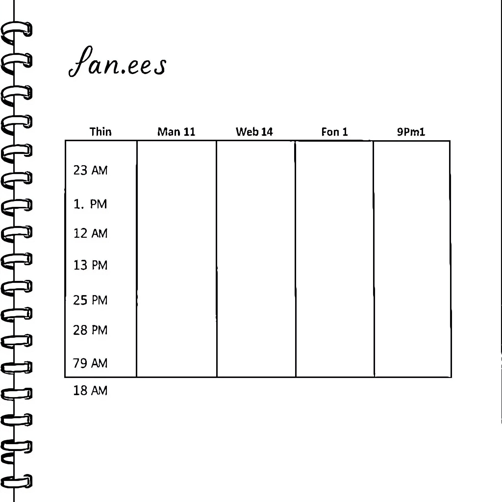 Planner with scheduled activities and events Coloring Page (free black-and-white line drawing printable PDF for all, from beginners to advanced learners, including children, teens, adults, and seniors)