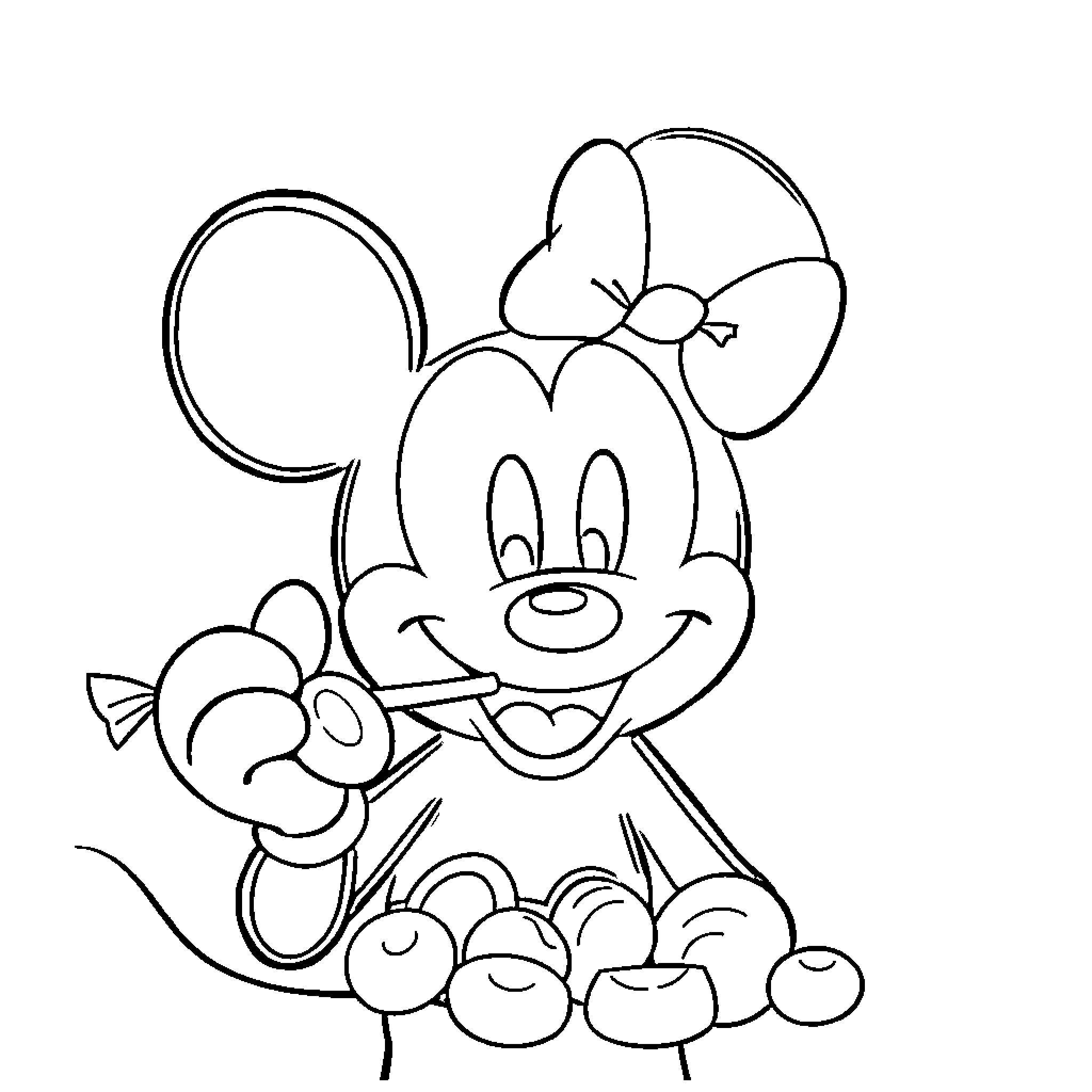 Mickey Mouse delighted with flowers Coloring Page (free black-and-white line drawing printable PDF for all, from beginners to advanced learners, including children, teens, adults, and seniors)