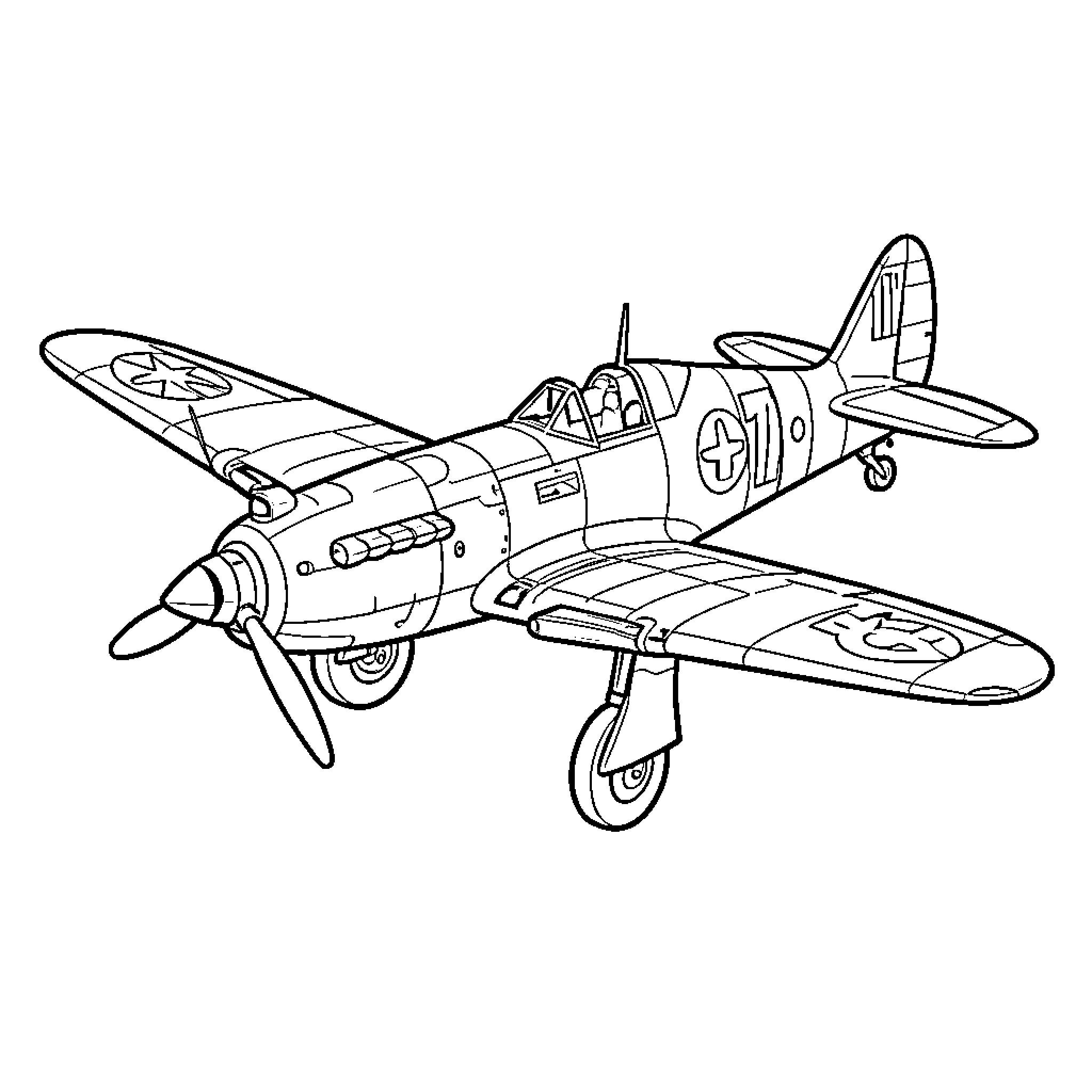 BF109Z1 vintage fighter aircraft on the ground Coloring Page (free black-and-white line drawing printable PDF for all, from beginners to advanced learners, including children, teens, adults, and seniors)