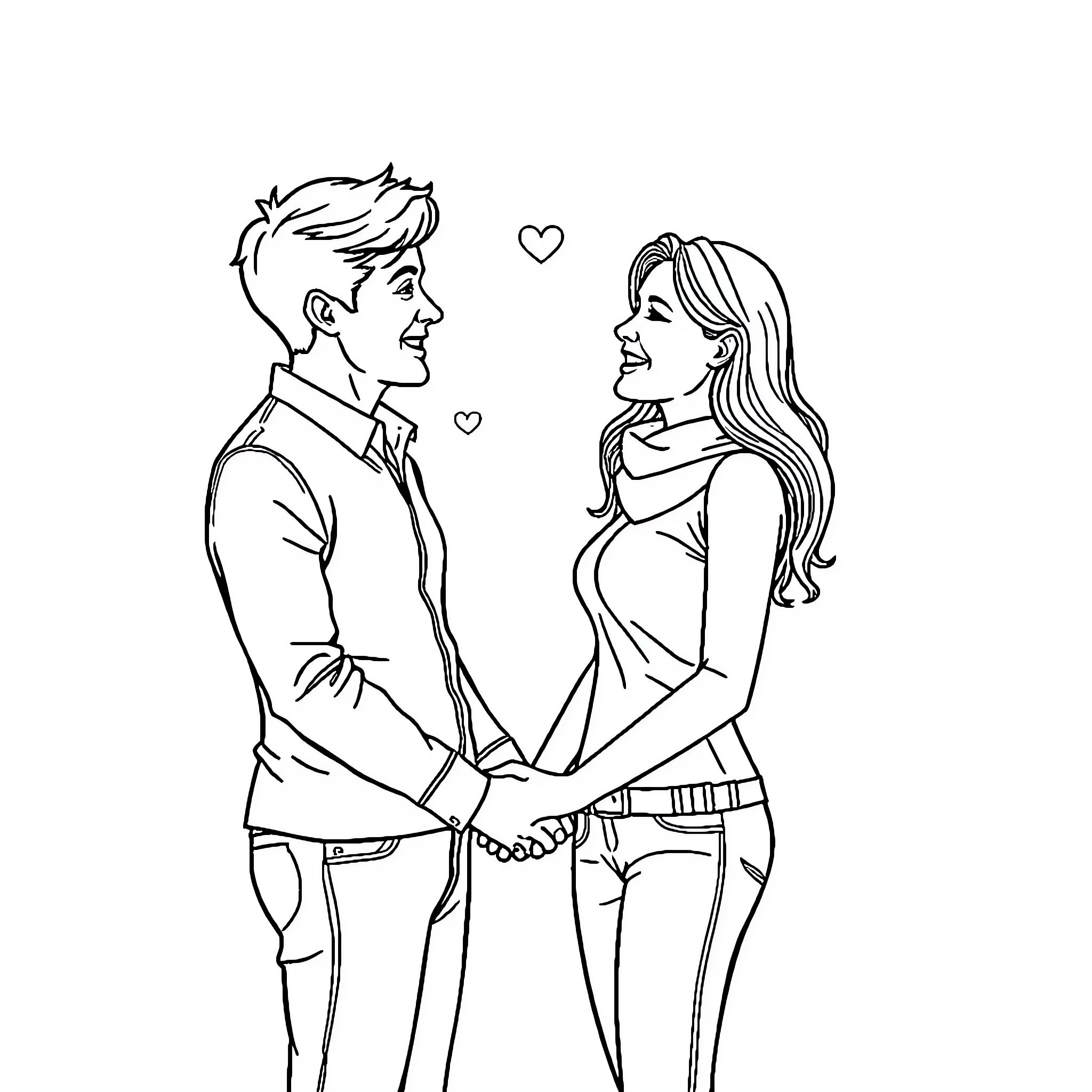 Couple sharing intimate moment Coloring Page (free black-and-white line drawing printable PDF for all, from beginners to advanced learners, including children, teens, adults, and seniors)