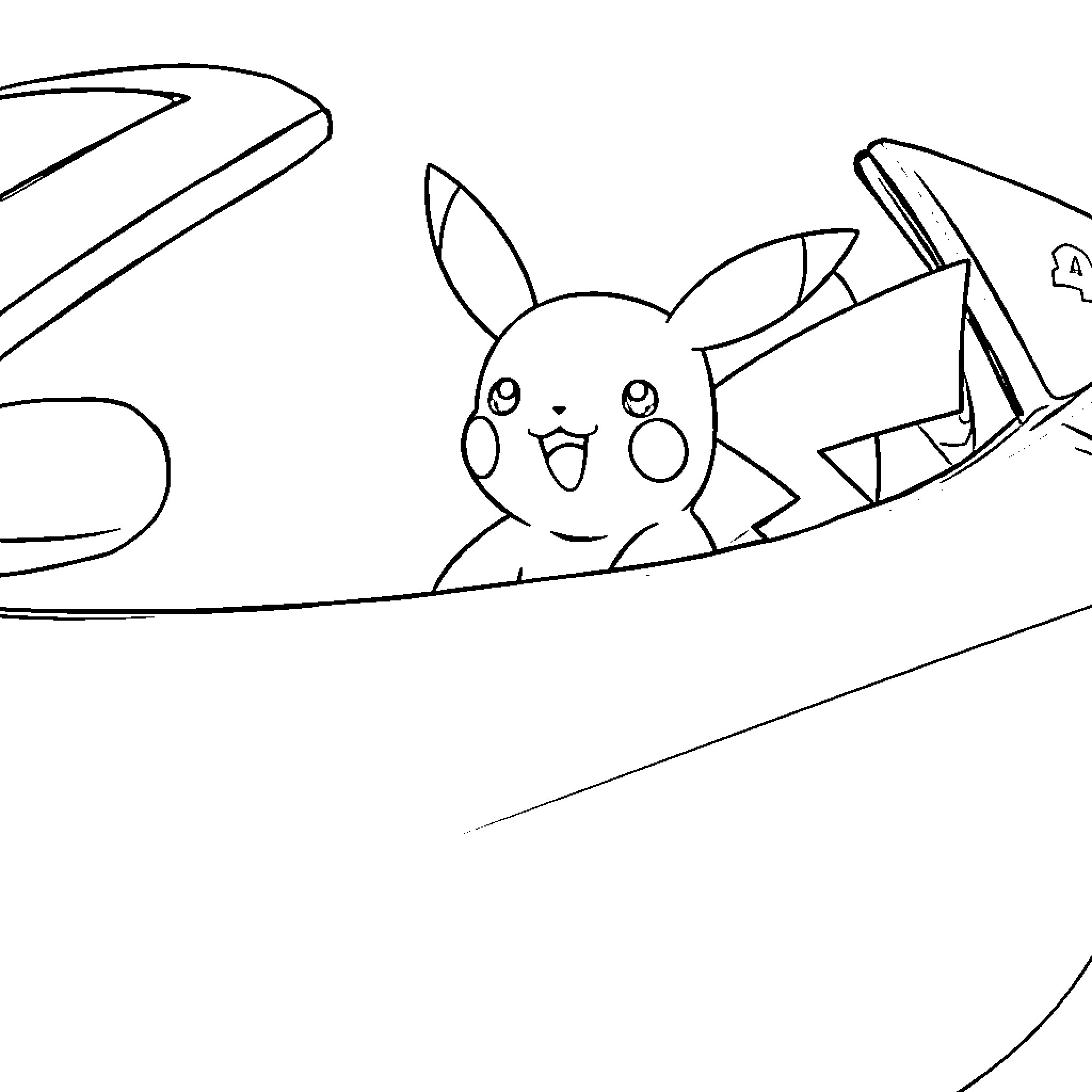 Pikachu happily exploring new surroundings Coloring Page (free black-and-white line drawing printable PDF for all, from beginners to advanced learners, including children, teens, adults, and seniors)
