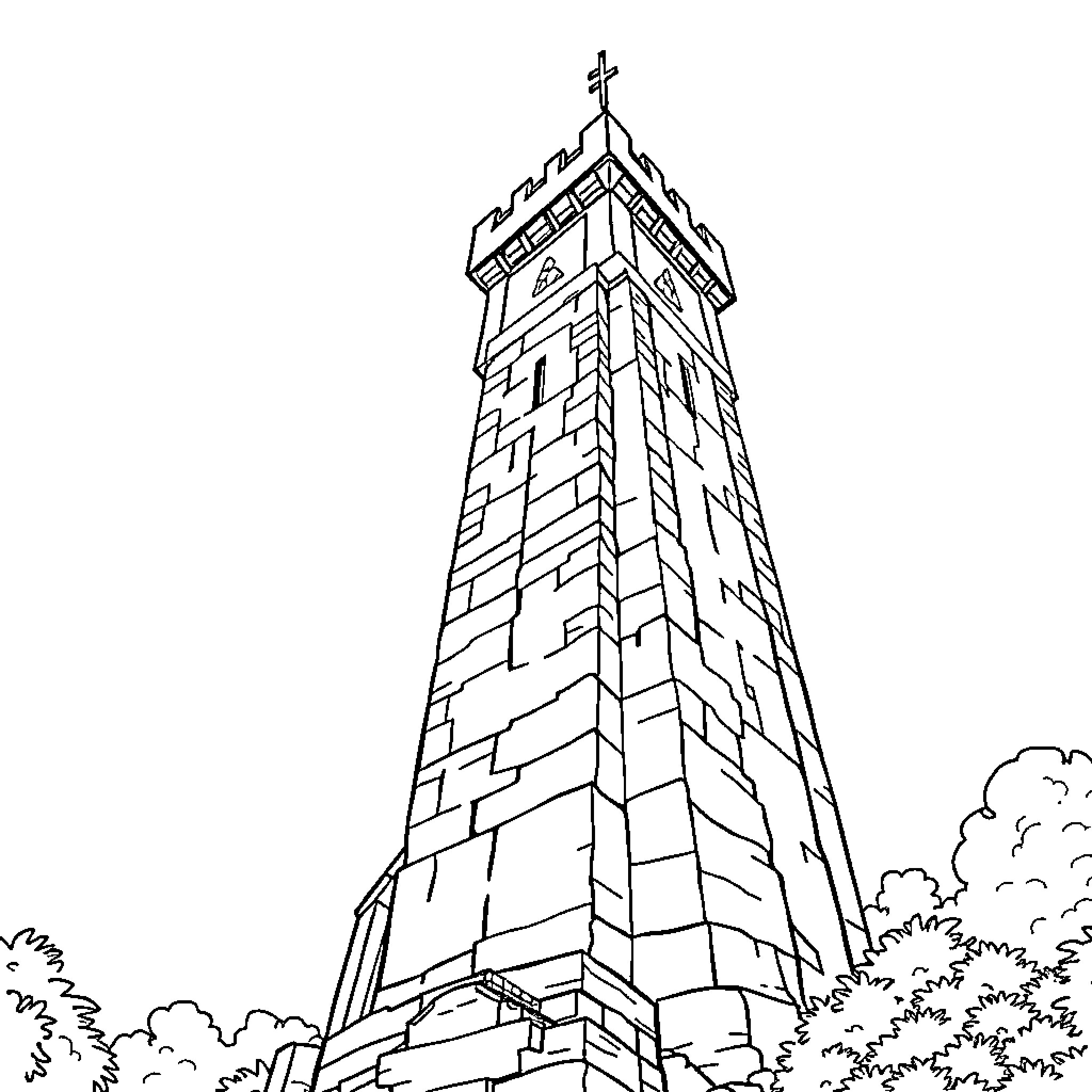 Tower with intricate architectural details Coloring Page (free black-and-white line drawing printable PDF for all, from beginners to advanced learners, including children, teens, adults, and seniors)