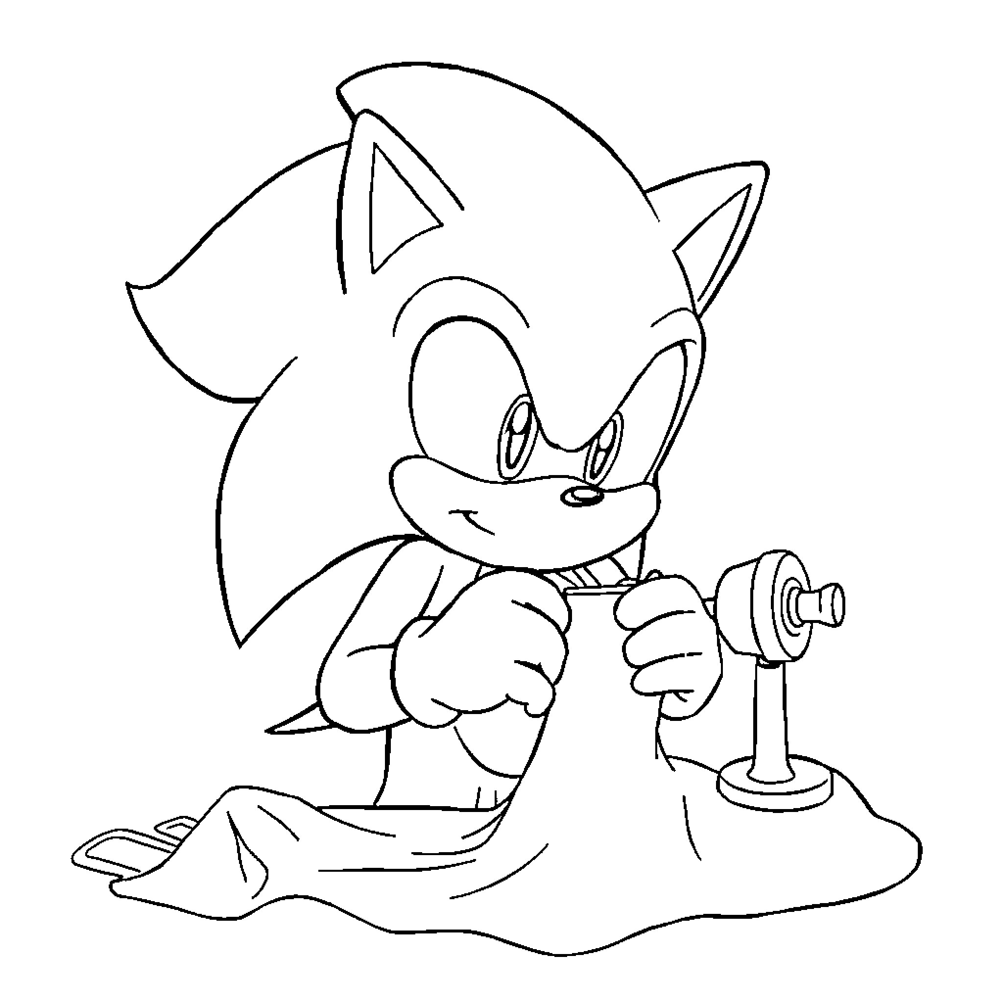 Sonic the Hedgehog playing with a telephone Coloring Page (free black-and-white line drawing printable PDF for all, from beginners to advanced learners, including children, teens, adults, and seniors)