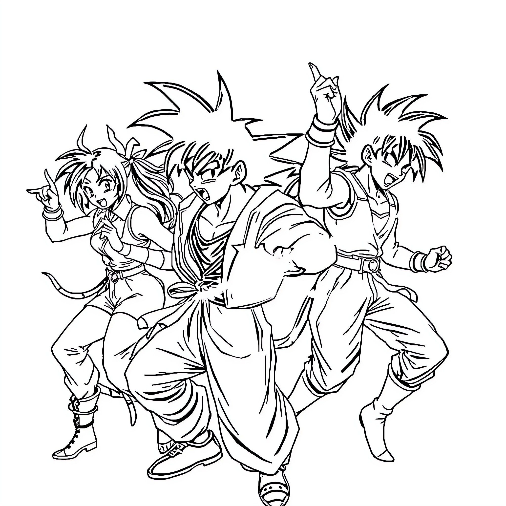 Demon Hunters in Action-Packed Attire Coloring Page (free black-and-white line drawing printable PDF for all, from beginners to advanced learners, including children, teens, adults, and seniors)