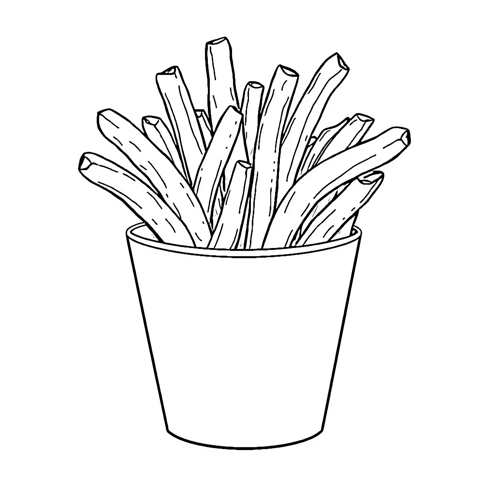 French Fries in a Paper Cup Coloring Page (free black-and-white line drawing printable PDF for all, from beginners to advanced learners, including children, teens, adults, and seniors)