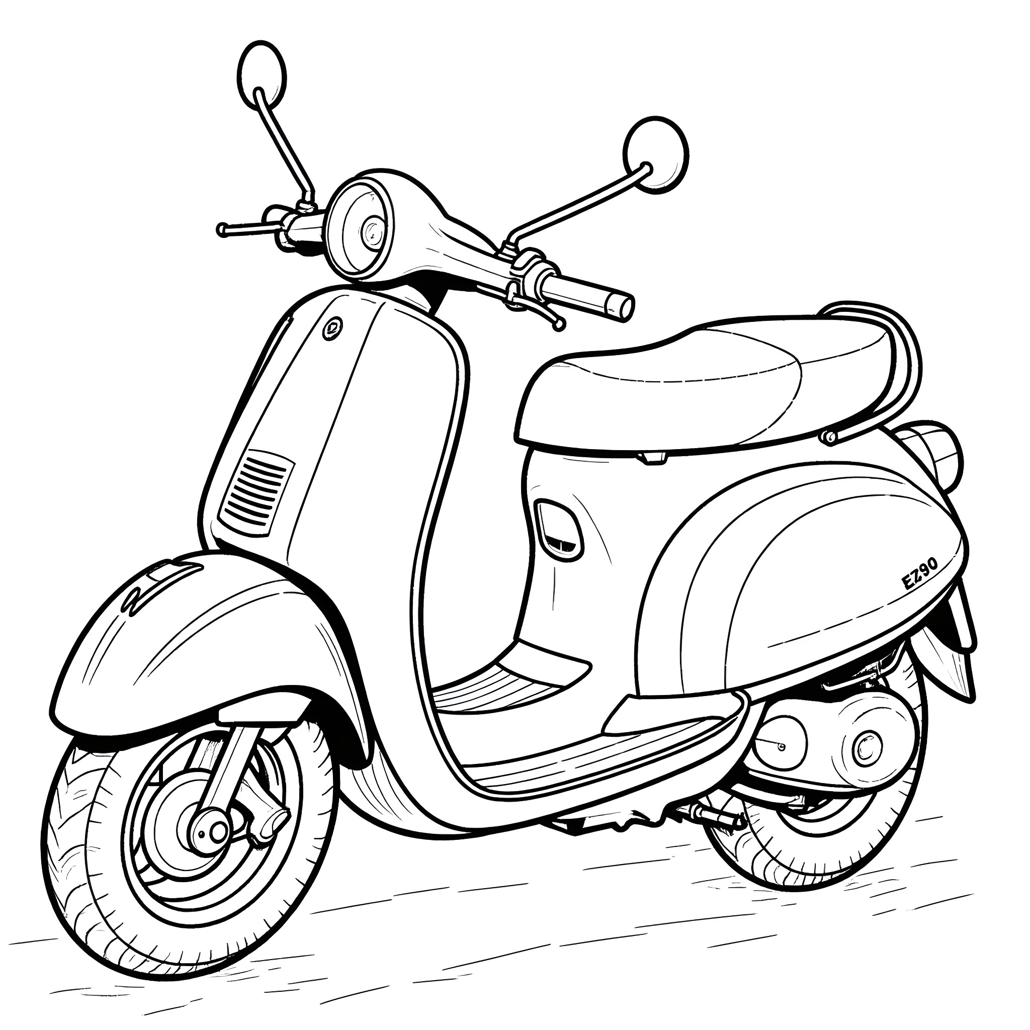 Honda Scooter Sketch on Plain Background Coloring Page (free black-and-white line drawing printable PDF for all, from beginners to advanced learners, including children, teens, adults, and seniors)