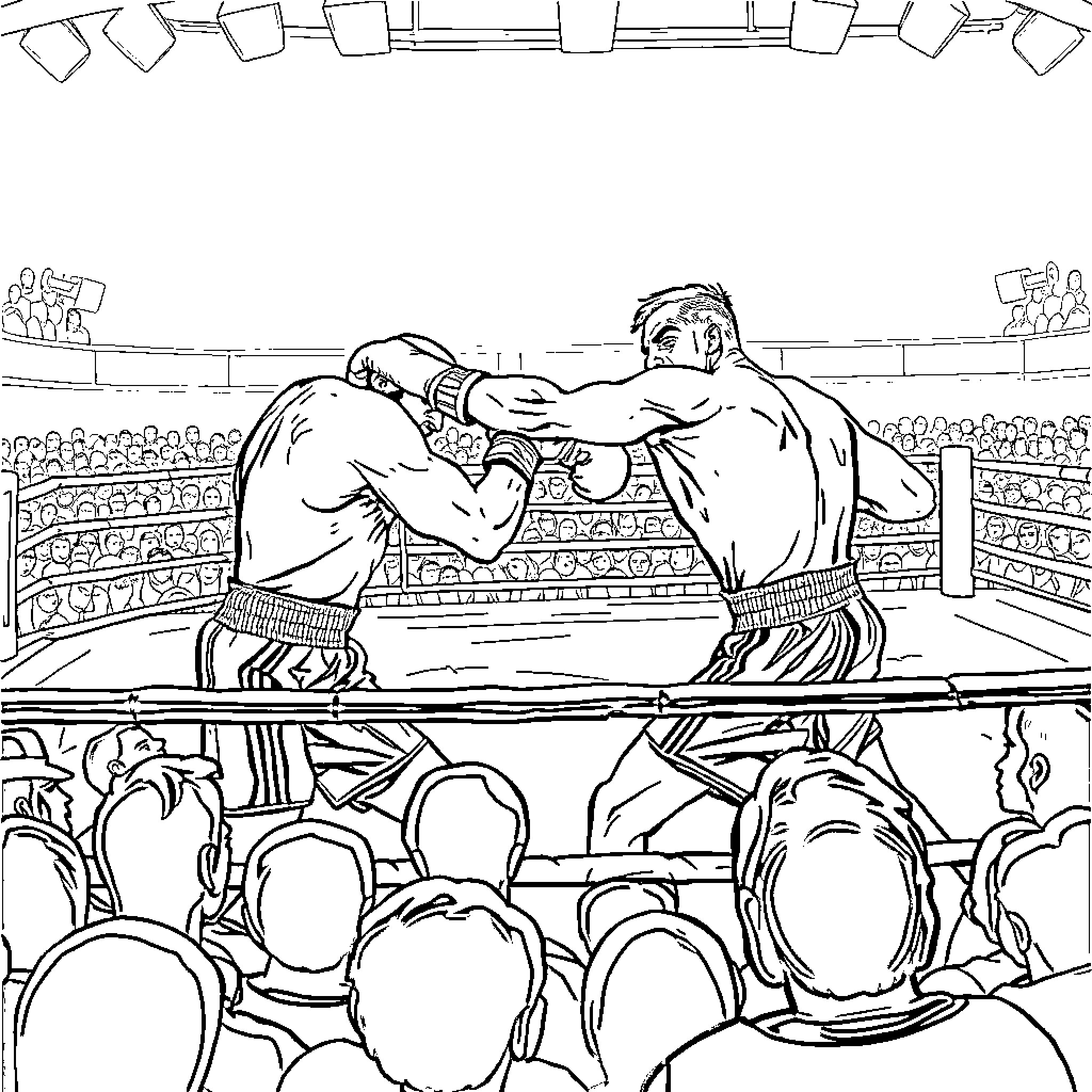 Rico Verhoeven battles in an intense boxing match Coloring Page (free black-and-white line drawing printable PDF for all, from beginners to advanced learners, including children, teens, adults, and seniors)