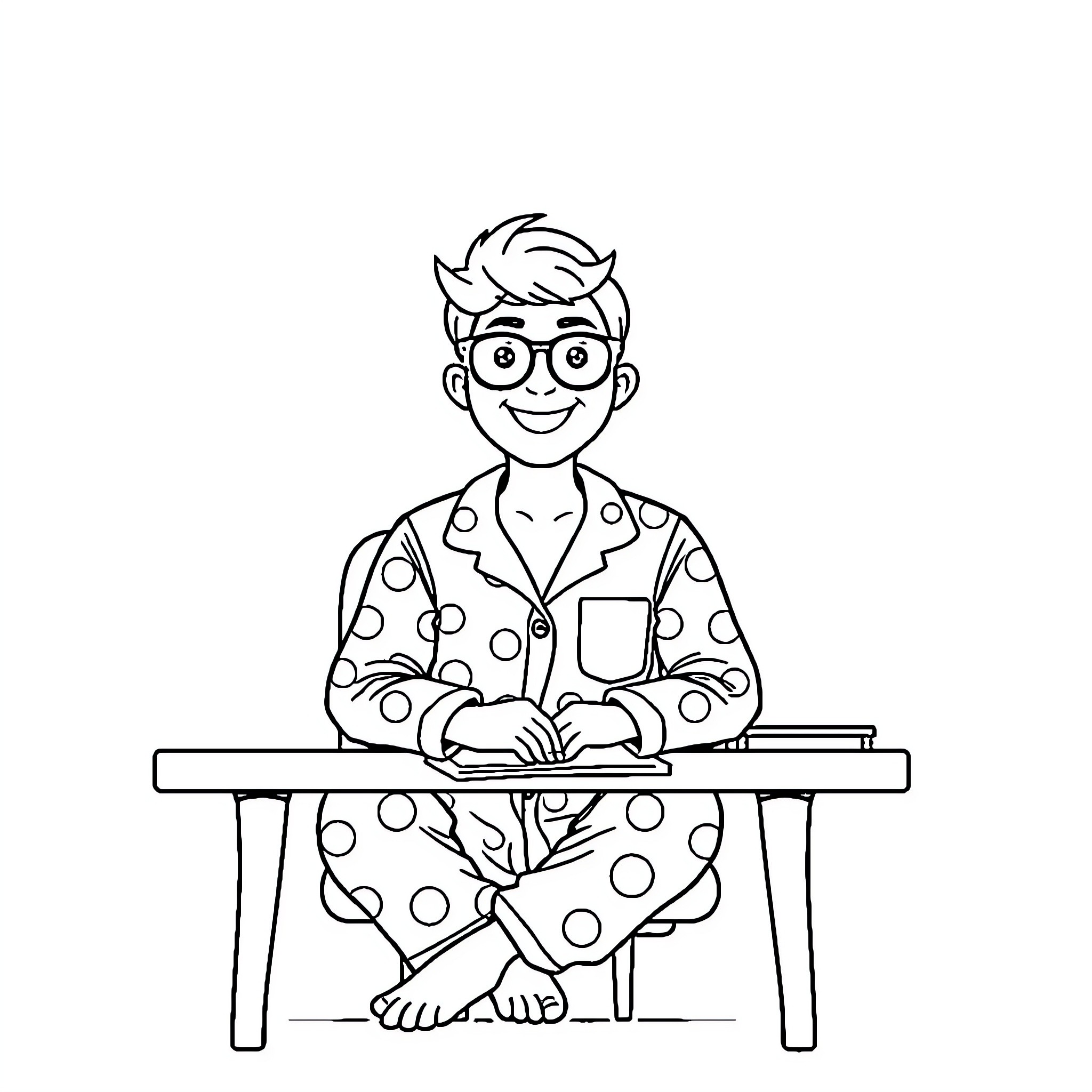 Teacher working diligently at his desk Coloring Page (free black-and-white line drawing printable PDF for all, from beginners to advanced learners, including children, teens, adults, and seniors)