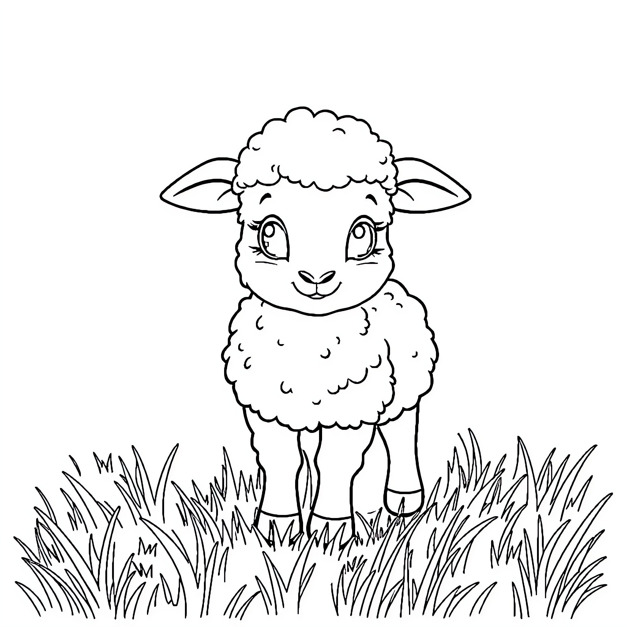 Sheep enjoying the grassy outdoors Coloring Page (free black-and-white line drawing printable PDF for all, from beginners to advanced learners, including children, teens, adults, and seniors)