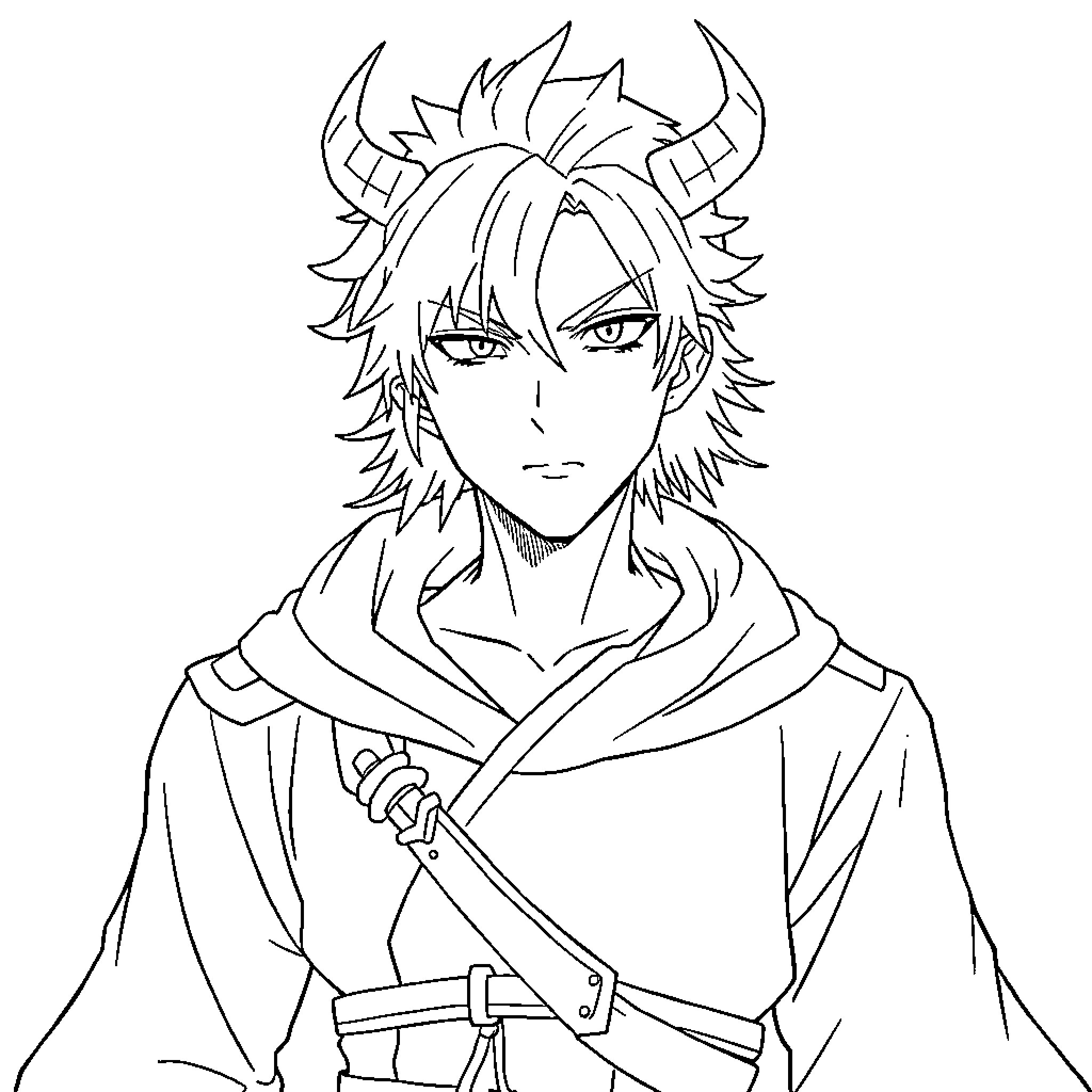 Obanai Iguro in a determined battle stance Coloring Page (free black-and-white line drawing printable PDF for all, from beginners to advanced learners, including children, teens, adults, and seniors)