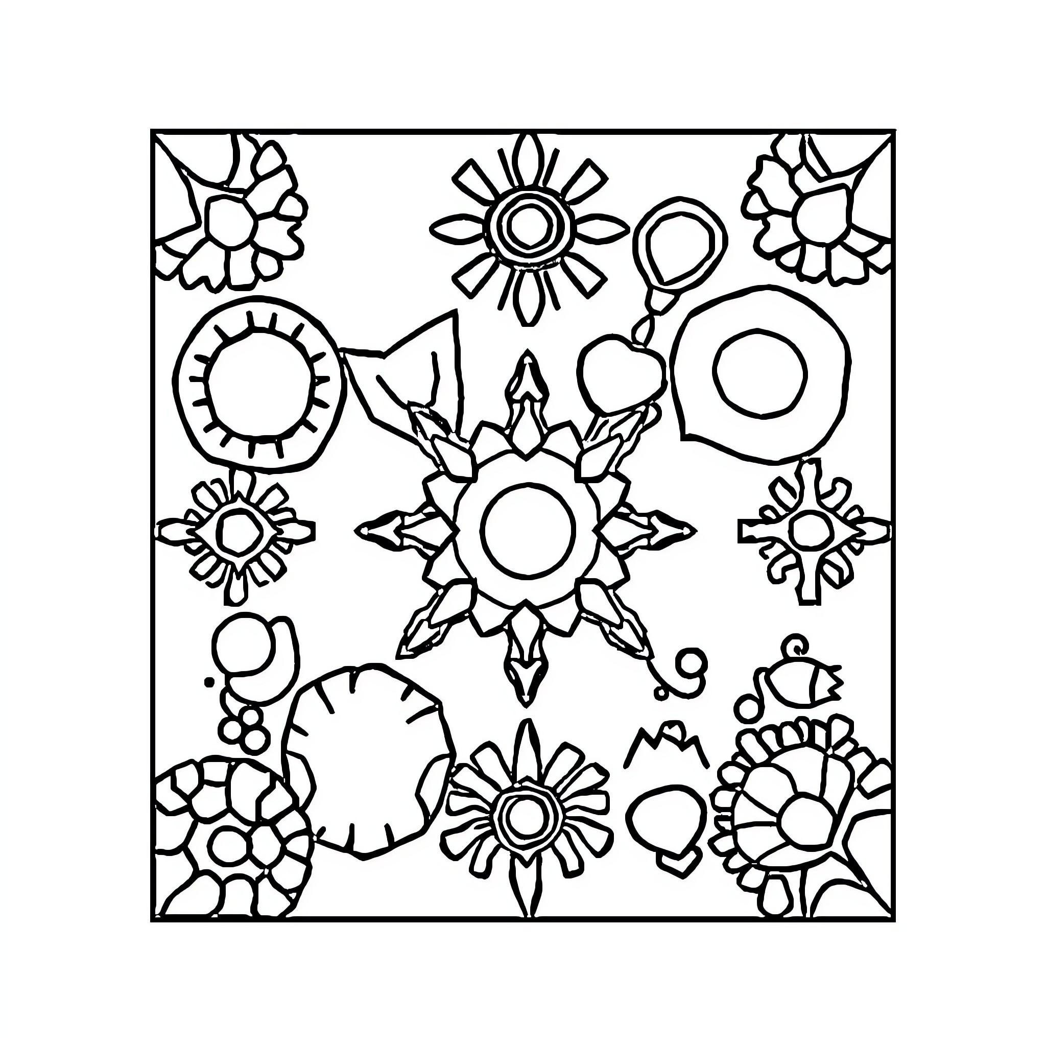 Color By Number Floral Decorations and Patterns Coloring Page (free black-and-white line drawing printable PDF for all, from beginners to advanced learners, including children, teens, adults, and seniors)