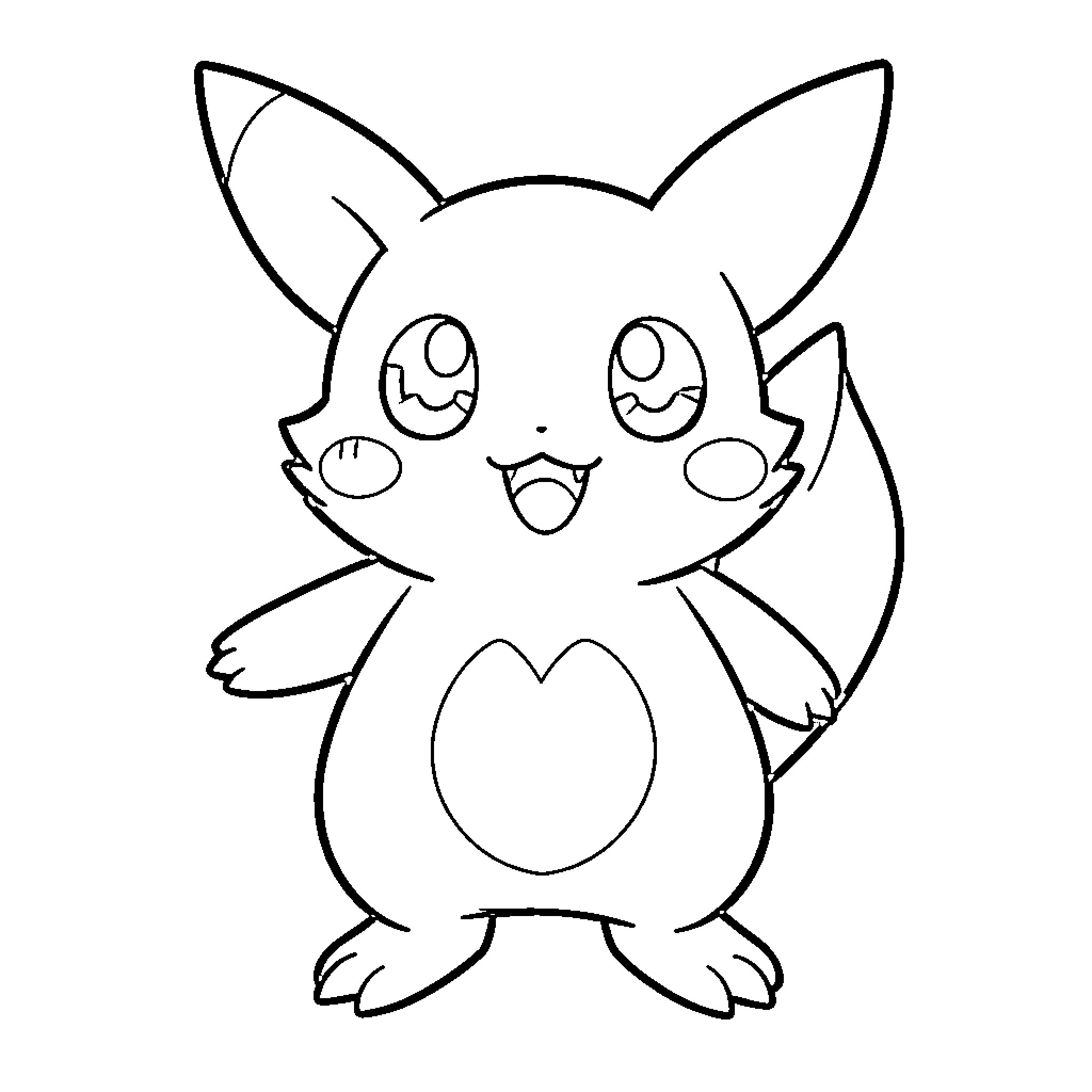 Pokémon Pichu smiling joyfully with open arms Coloring Page (free black-and-white line drawing printable PDF for all, from beginners to advanced learners, including children, teens, adults, and seniors)