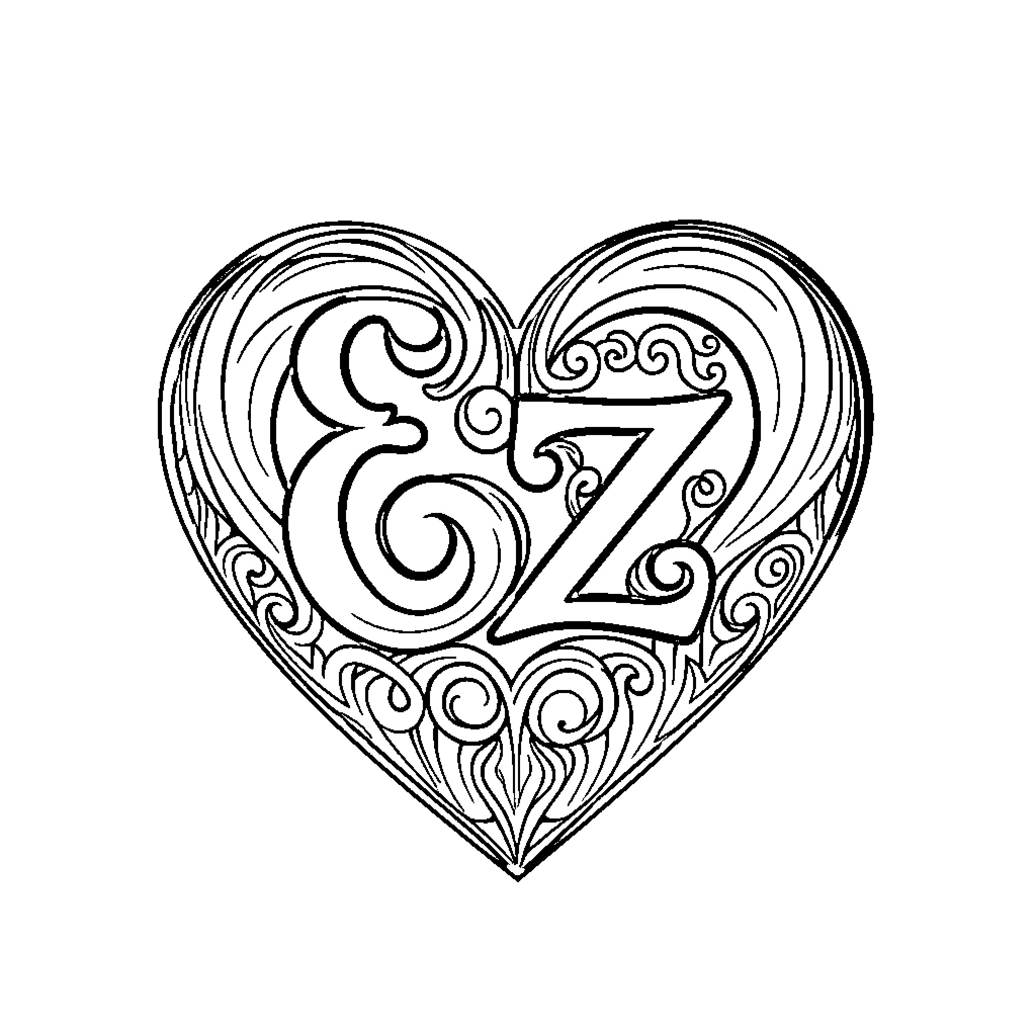 Heart Filled with Intricate Designs Coloring Page (free black-and-white line drawing printable PDF for all, from beginners to advanced learners, including children, teens, adults, and seniors)