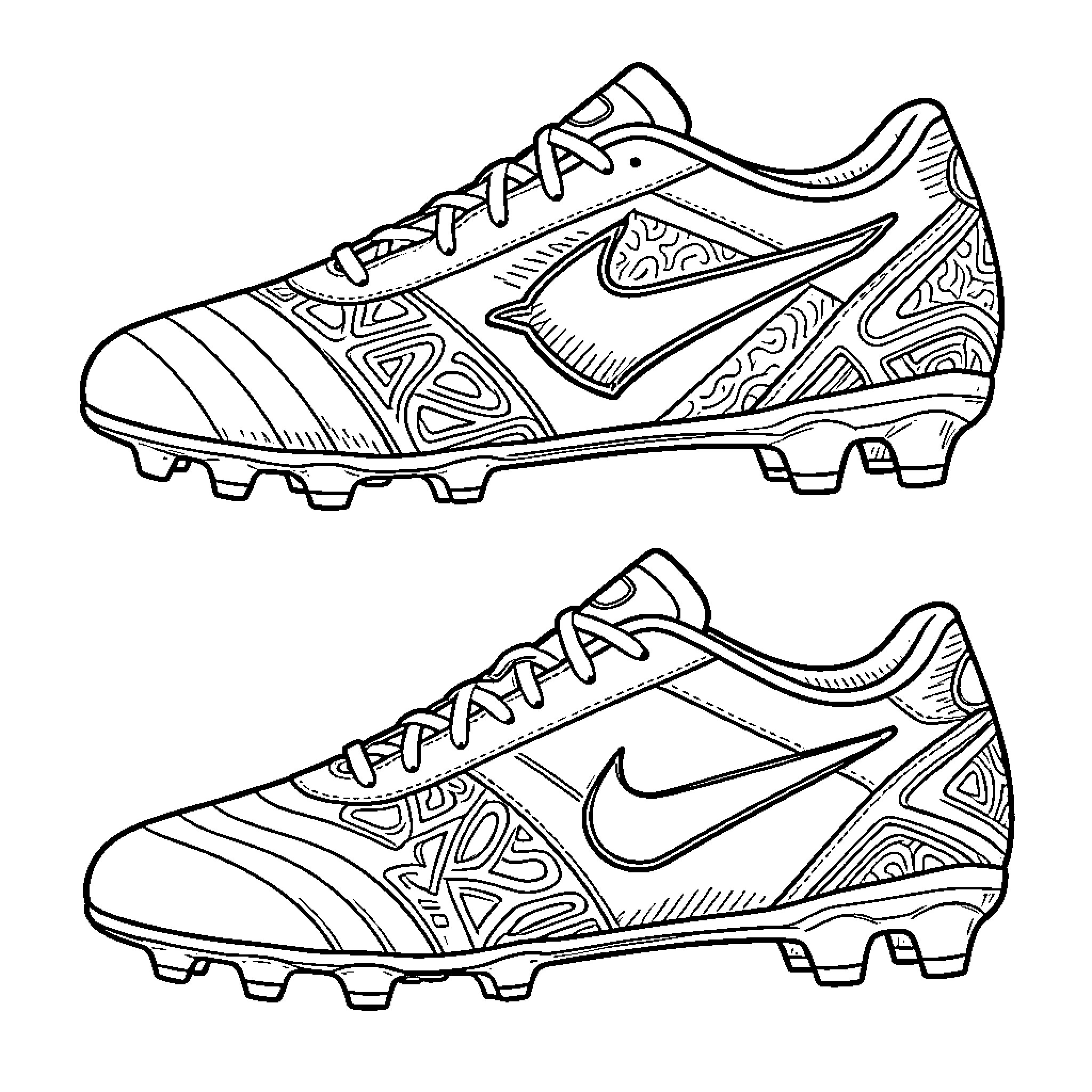 Soccer Boot with patterned designs and athletic cleats Coloring Page (free black-and-white line drawing printable PDF for all, from beginners to advanced learners, including children, teens, adults, and seniors)