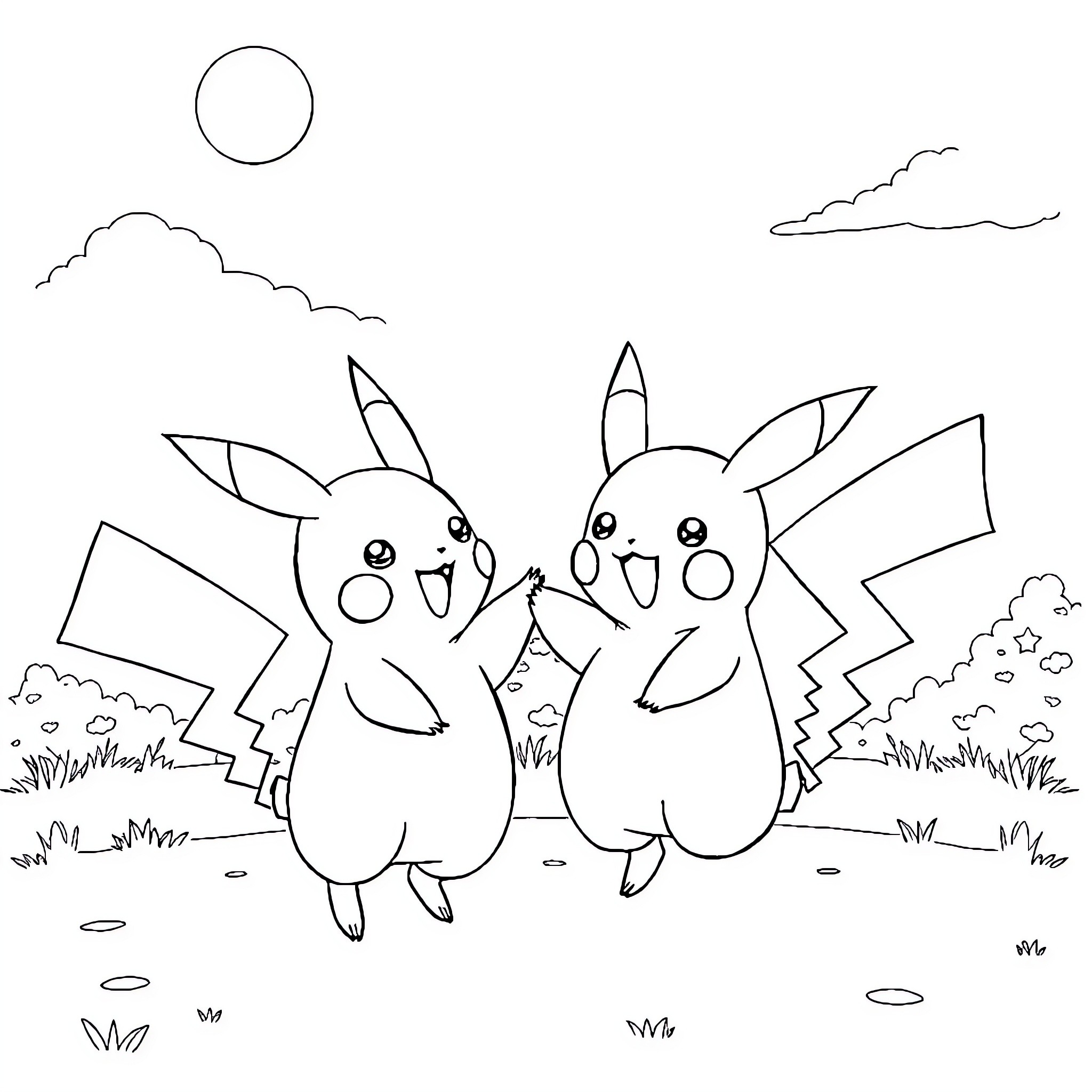 Tiplouf and friends in a natural setting Coloring Page (free black-and-white line drawing printable PDF for all, from beginners to advanced learners, including children, teens, adults, and seniors)