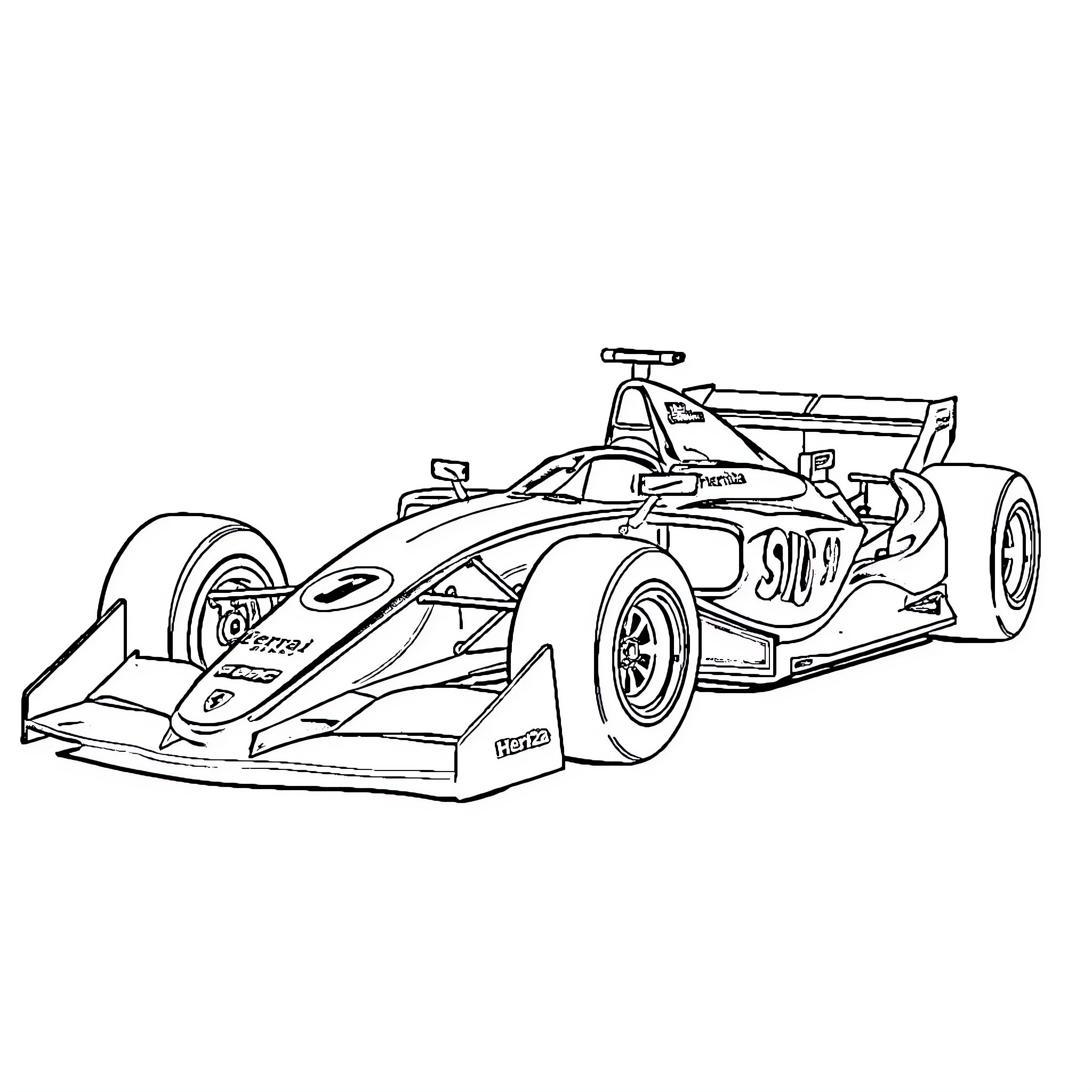 Ferrari Formula Race Car in High-Speed Action Coloring Page (free black-and-white line drawing printable PDF for all, from beginners to advanced learners, including children, teens, adults, and seniors)