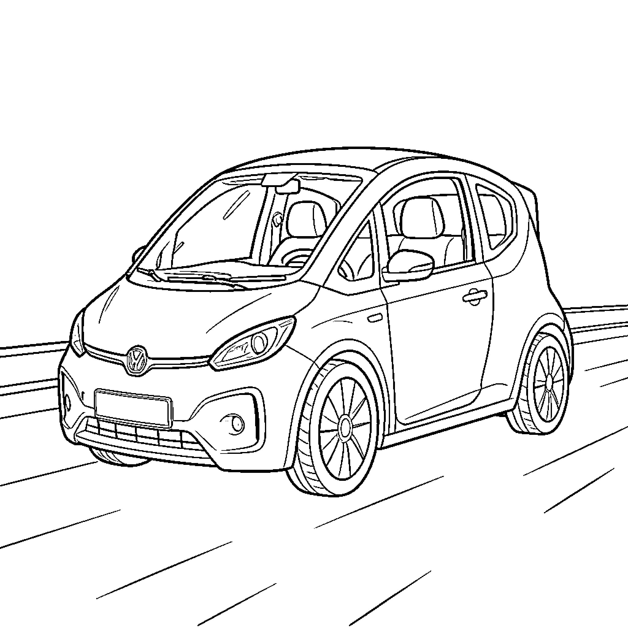 Autonome small car driving on a road Coloring Page (free black-and-white line drawing printable PDF for all, from beginners to advanced learners, including children, teens, adults, and seniors)