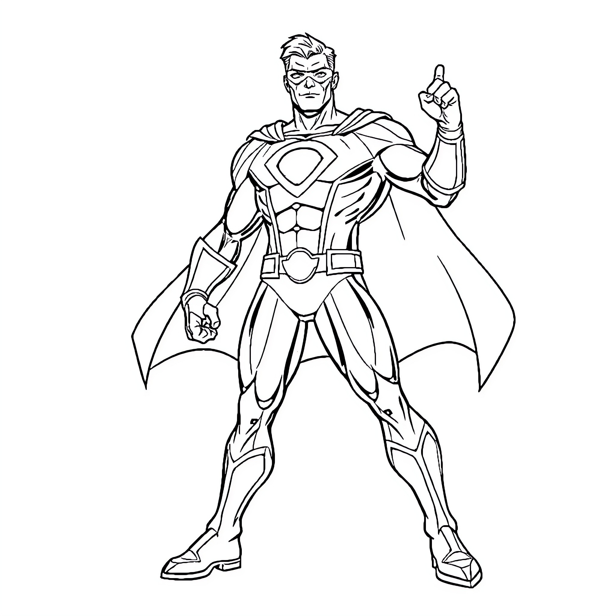 Omni Man heroic character in action pose Coloring Page (free black-and-white line drawing printable PDF for all, from beginners to advanced learners, including children, teens, adults, and seniors)