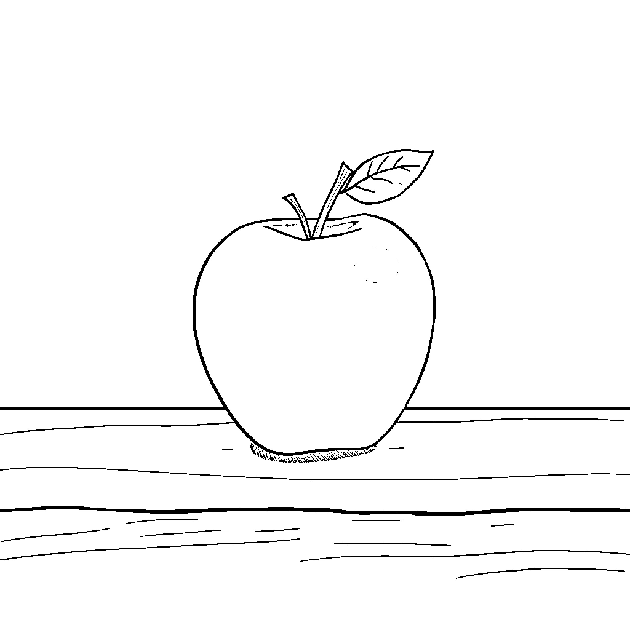 Apple in a simple line drawing Coloring Page (free black-and-white line drawing printable PDF for all, from beginners to advanced learners, including children, teens, adults, and seniors)