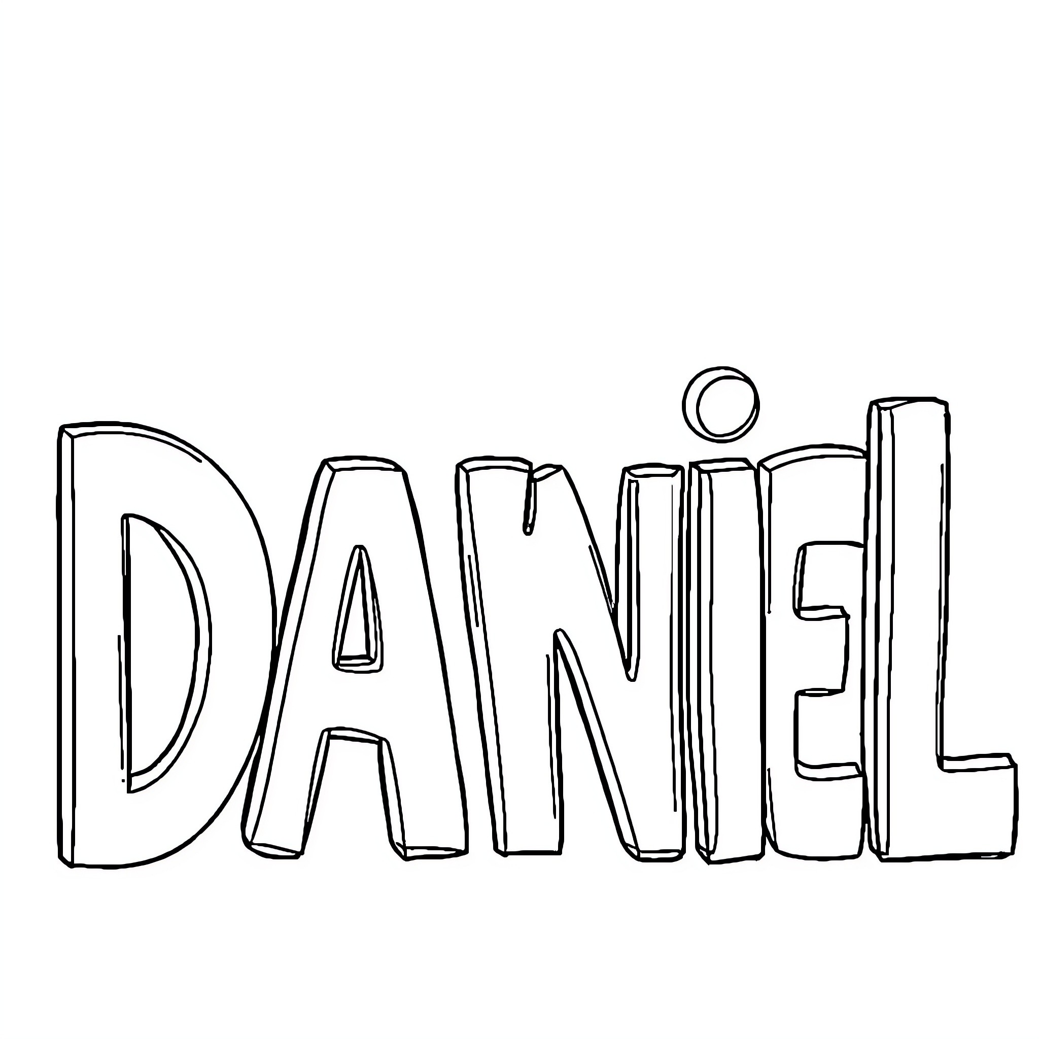 Letter Spelling Daniel Coloring Page (free black-and-white line drawing printable PDF for all, from beginners to advanced learners, including children, teens, adults, and seniors)