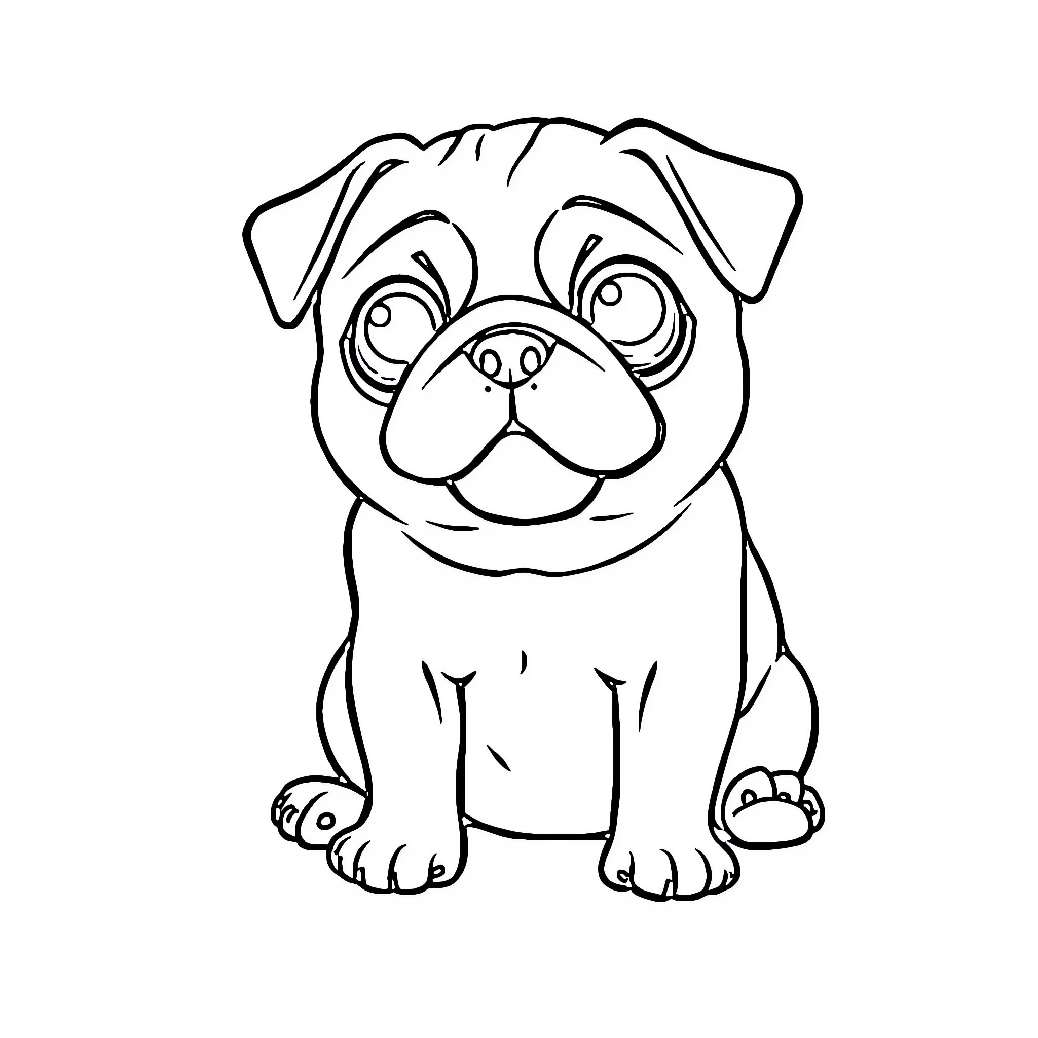 Pug looking adorable and content Coloring Page (free black-and-white line drawing printable PDF for all, from beginners to advanced learners, including children, teens, adults, and seniors)