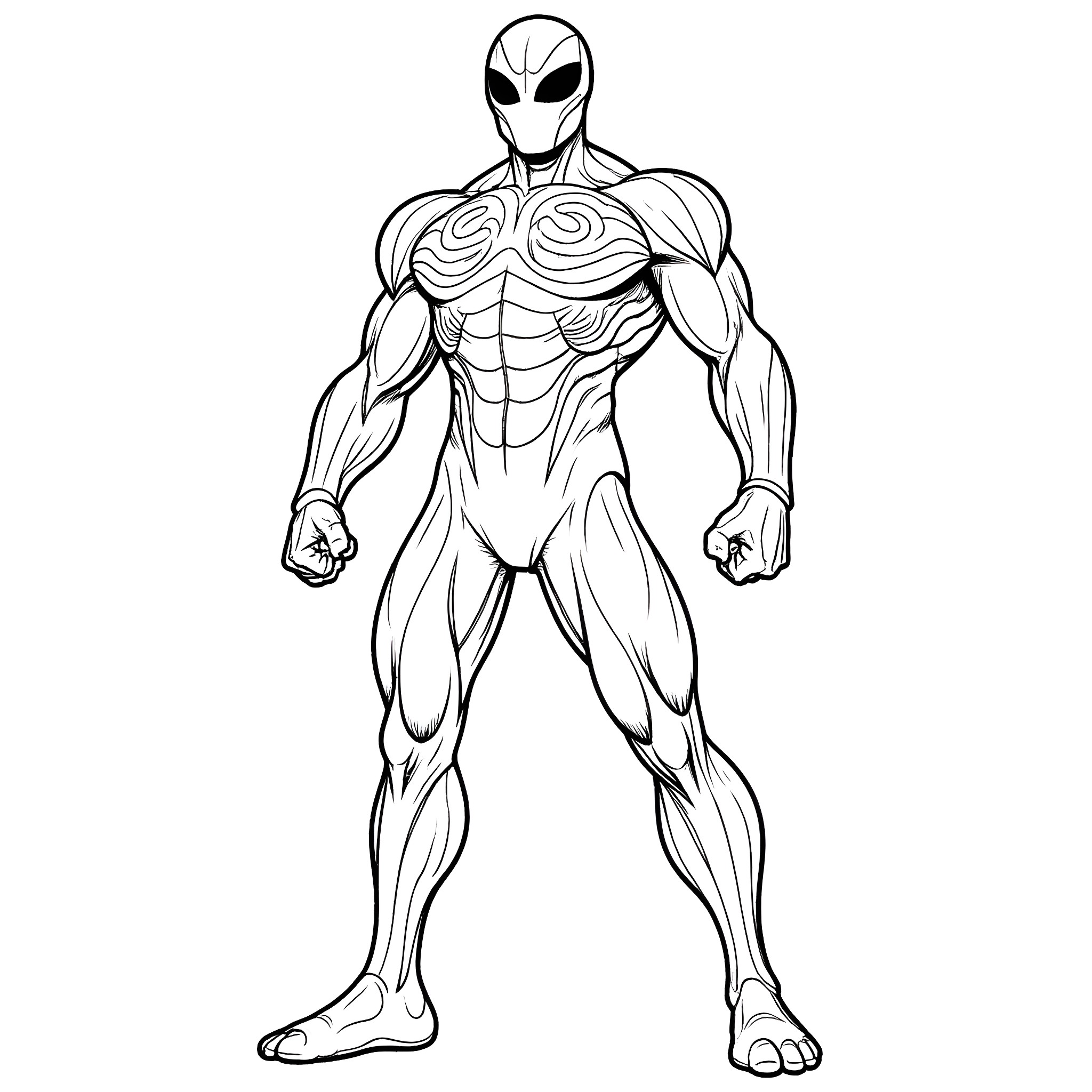 Venomized Superhero in Action Pose Coloring Page (free black-and-white line drawing printable PDF for all, from beginners to advanced learners, including children, teens, adults, and seniors)