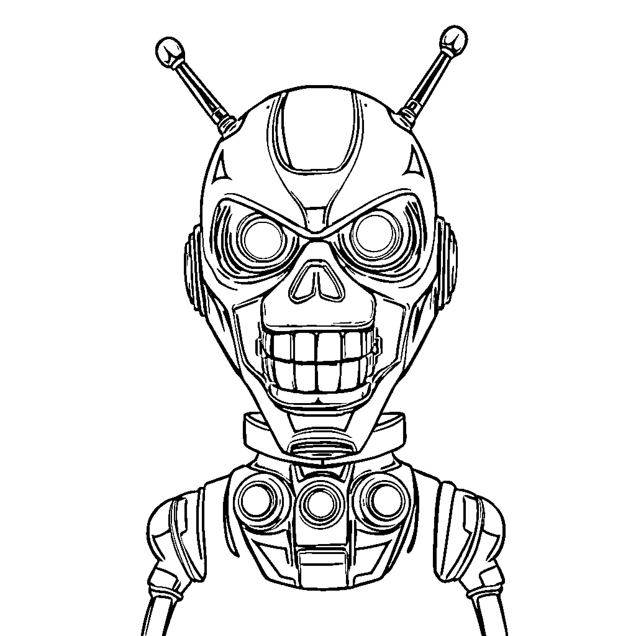 Gandam mechanical skull warrior in battle stance Coloring Page (free black-and-white line drawing printable PDF for all, from beginners to advanced learners, including children, teens, adults, and seniors)