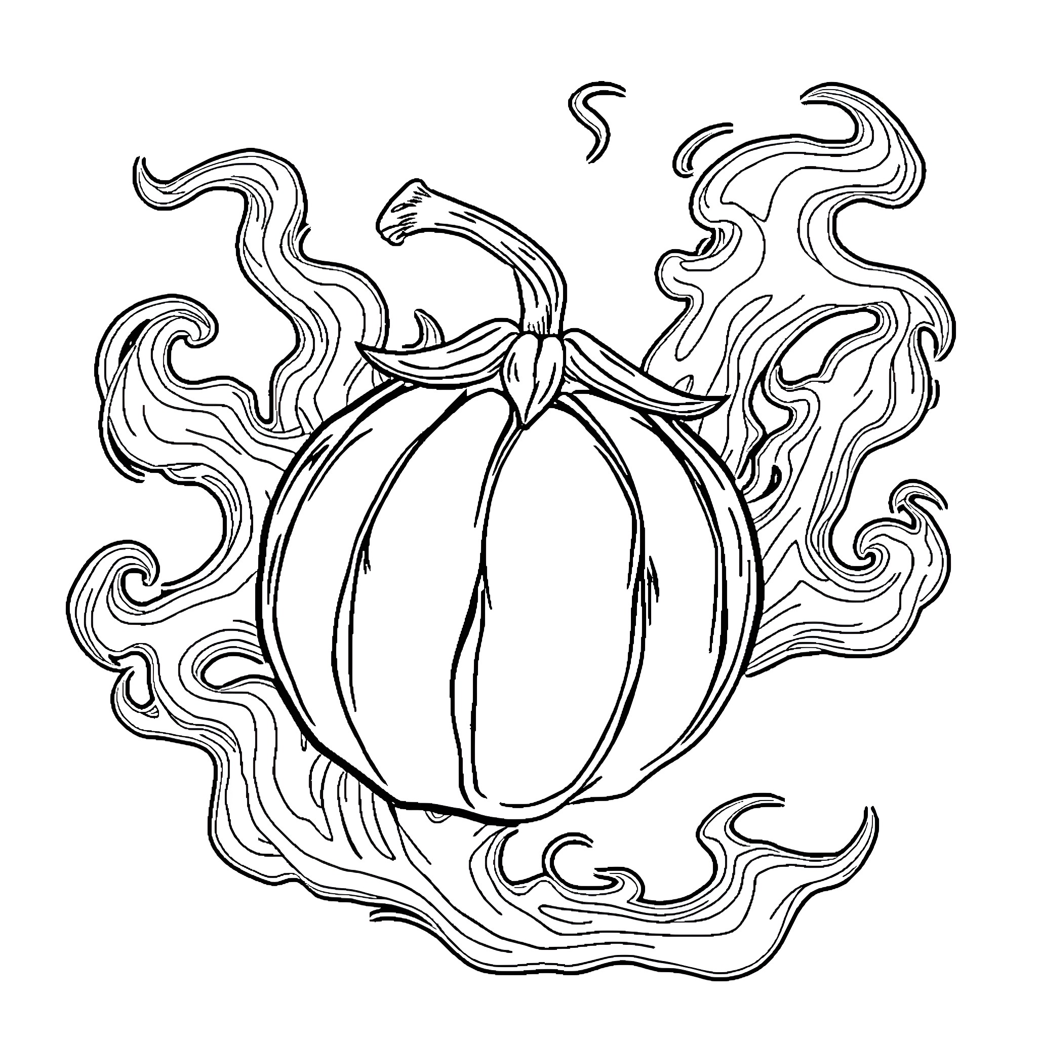 Smoke Fruit with Swirling Tendrils Coloring Page (free black-and-white line drawing printable PDF for all, from beginners to advanced learners, including children, teens, adults, and seniors)