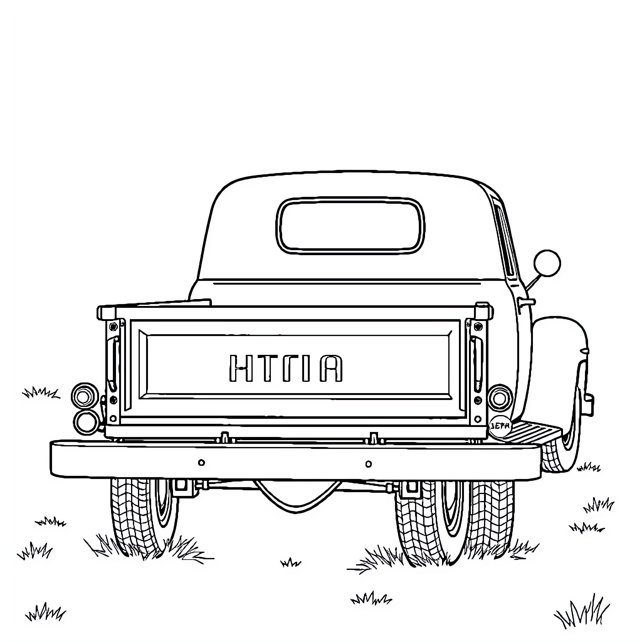 Pickup truck in the field Coloring Page (free black-and-white line drawing printable PDF for all, from beginners to advanced learners, including children, teens, adults, and seniors)