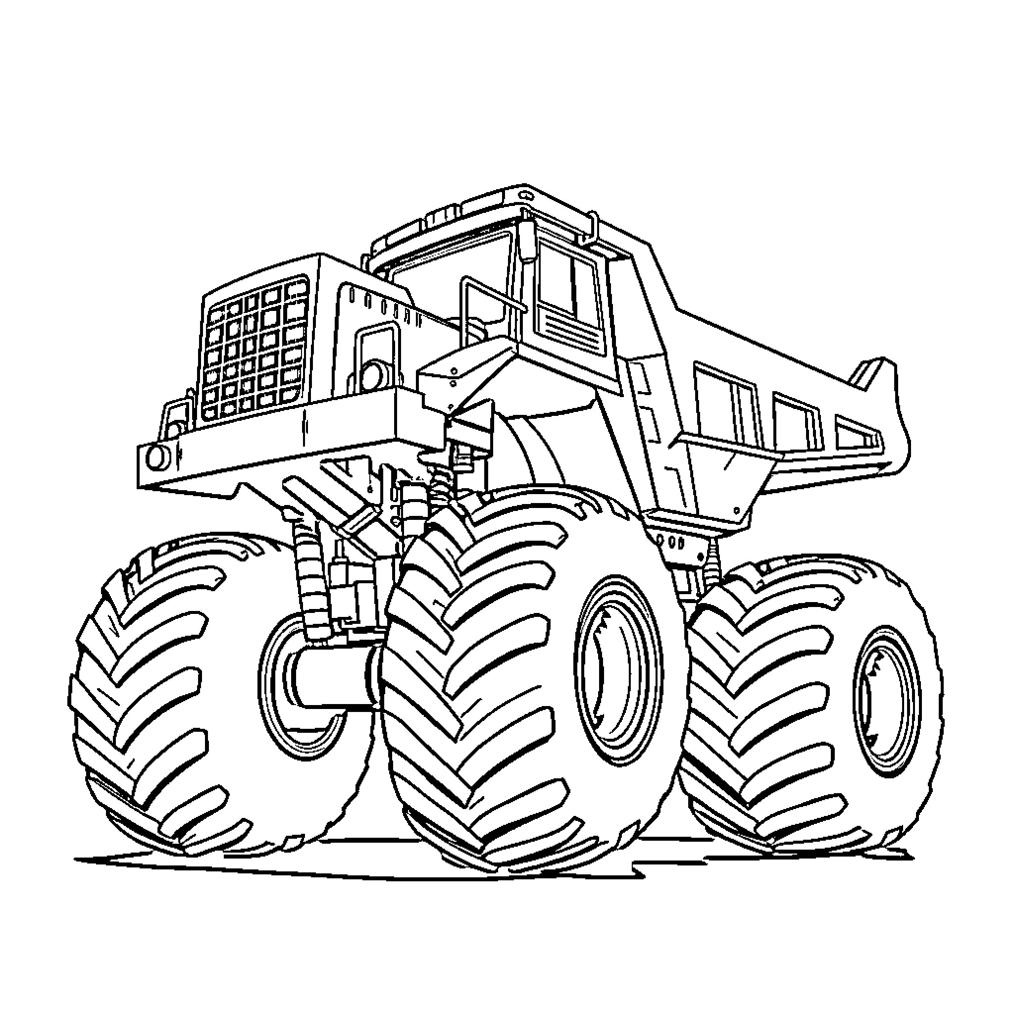 Digger truck hauling heavy load on construction site Coloring Page (free black-and-white line drawing printable PDF for all, from beginners to advanced learners, including children, teens, adults, and seniors)