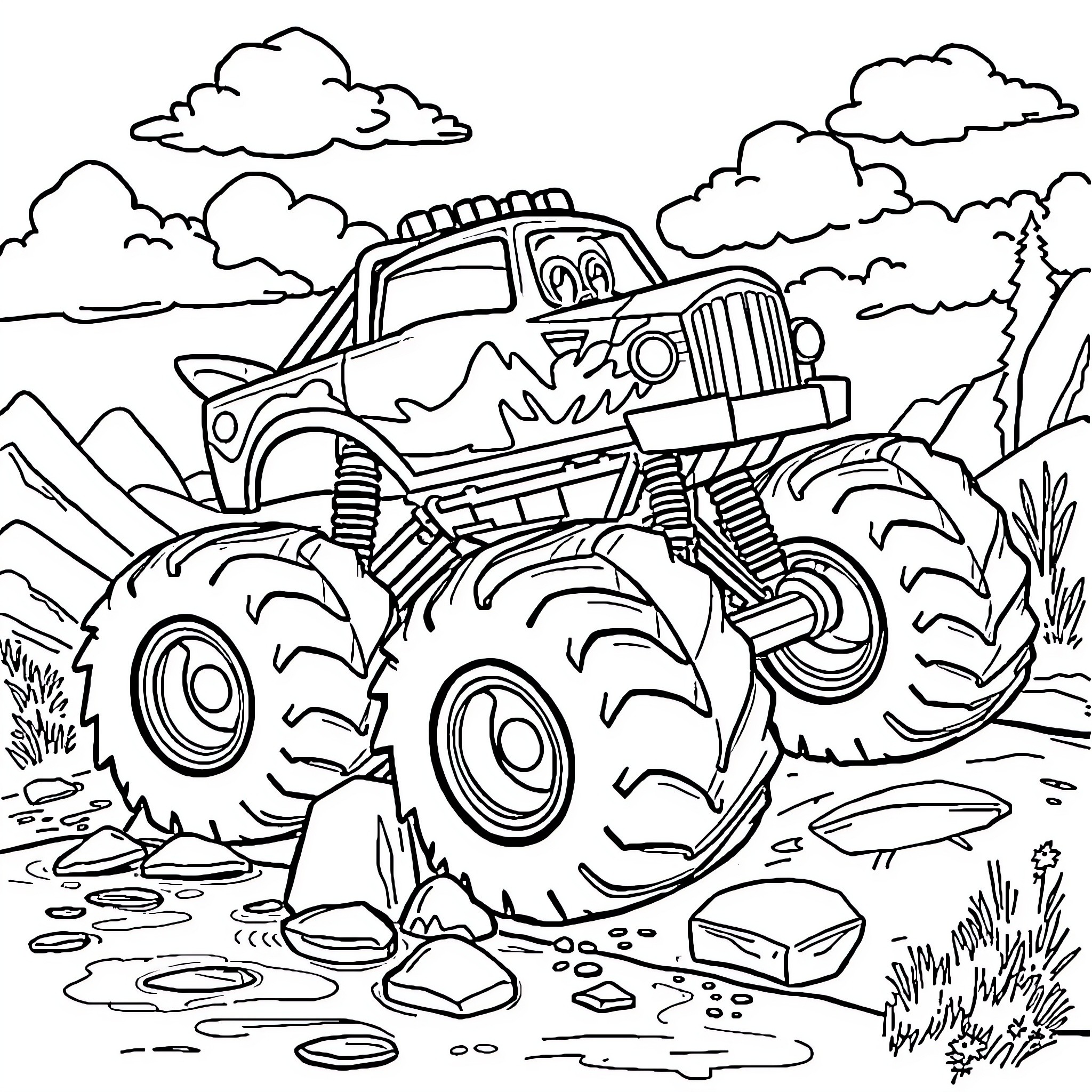 Bluey's Monstrous Adventure in the Countryside Coloring Page (free black-and-white line drawing printable PDF for all, from beginners to advanced learners, including children, teens, adults, and seniors)