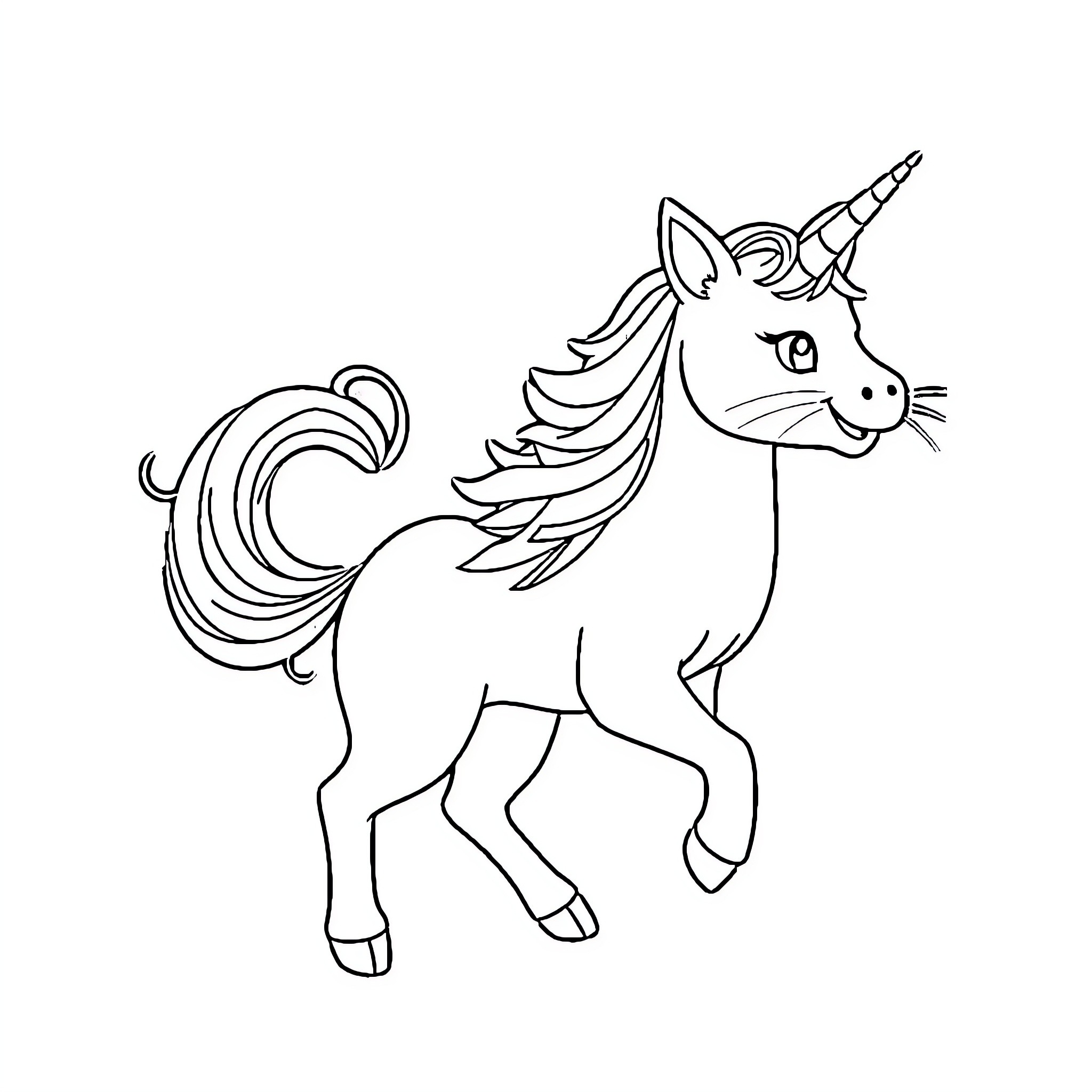 Unicorncat prancing playfully Coloring Page (free black-and-white line drawing printable PDF for all, from beginners to advanced learners, including children, teens, adults, and seniors)