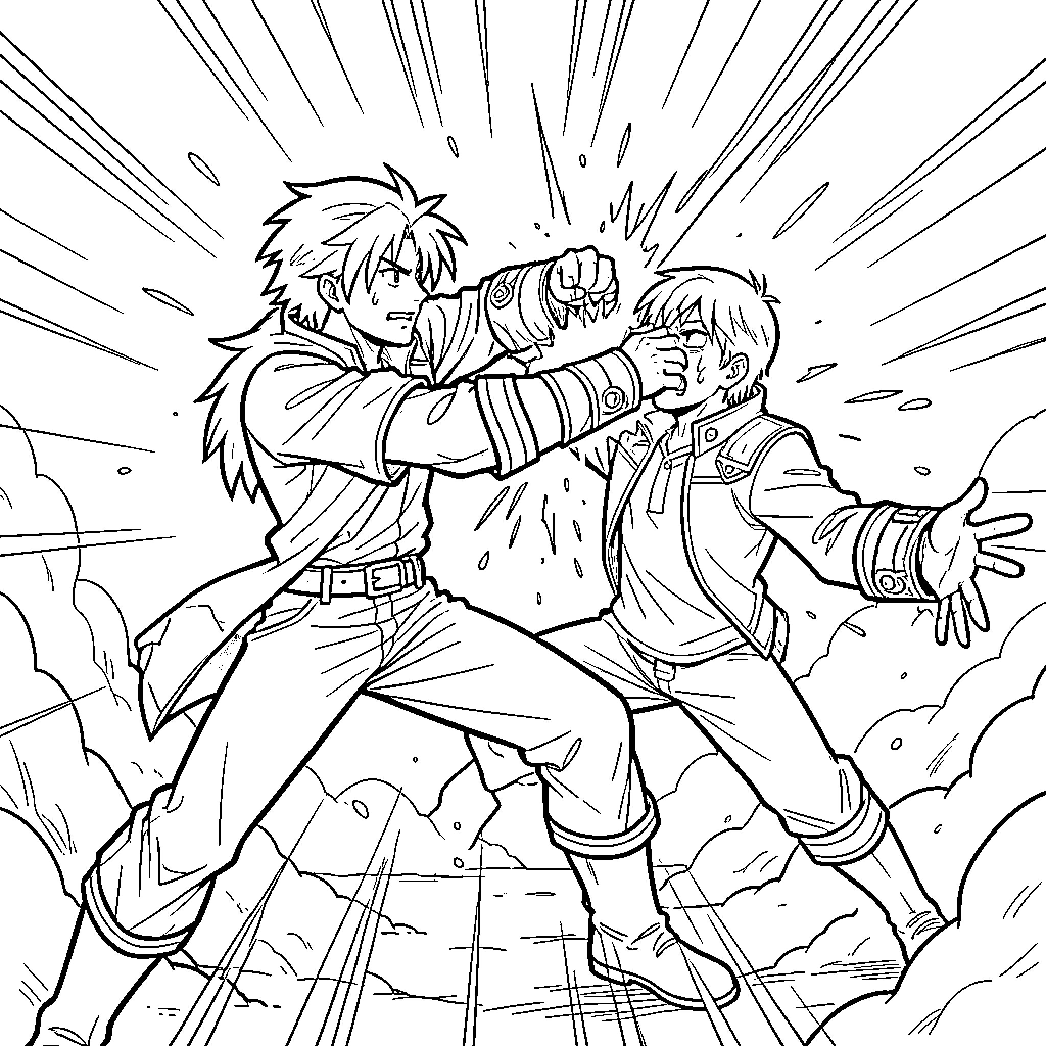 Scar fighting an opponent in an intense battle Coloring Page (free black-and-white line drawing printable PDF for all, from beginners to advanced learners, including children, teens, adults, and seniors)
