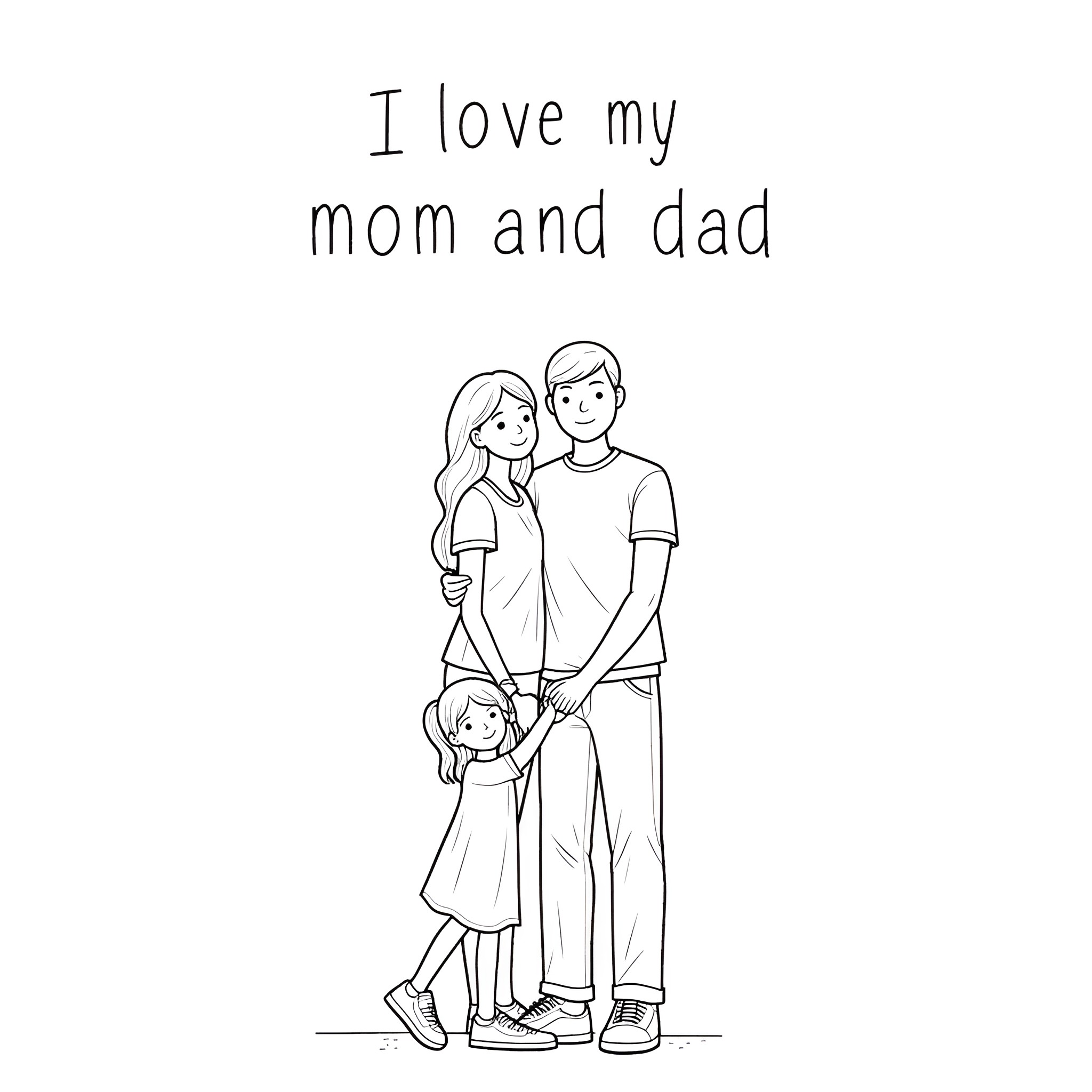 Family expressing love for their parents Coloring Page (free black-and-white line drawing printable PDF for all, from beginners to advanced learners, including children, teens, adults, and seniors)