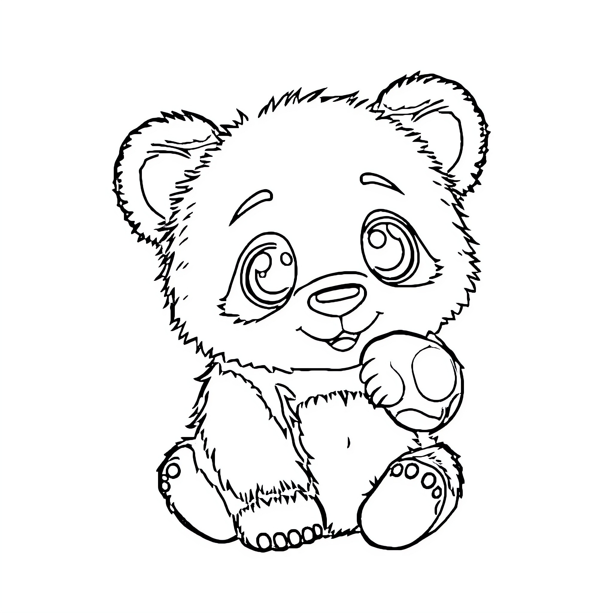 Panda teddy bear sitting and smiling Coloring Page (free black-and-white line drawing printable PDF for all, from beginners to advanced learners, including children, teens, adults, and seniors)