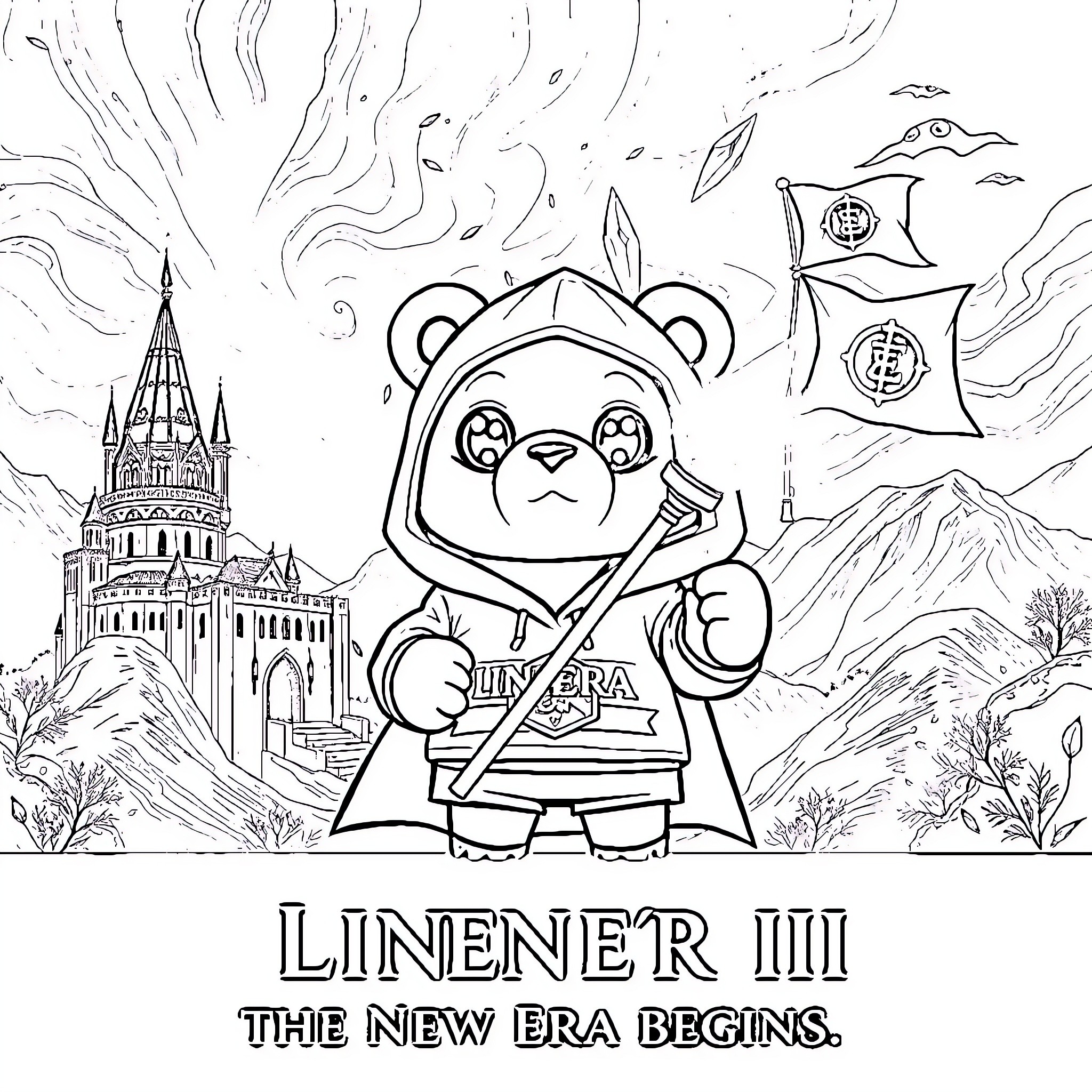 Chibi Bear Embarking on a New Adventure Coloring Page (free black-and-white line drawing printable PDF for all, from beginners to advanced learners, including children, teens, adults, and seniors)