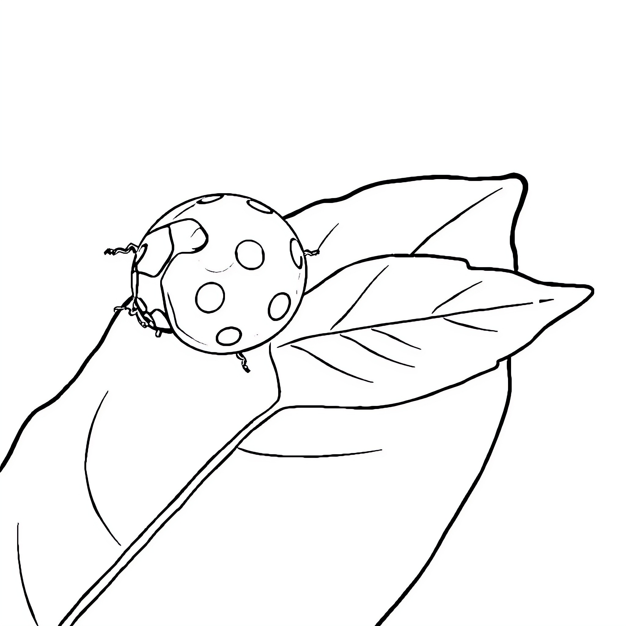 Ladybug resting on a leaf Coloring Page (free black-and-white line drawing printable PDF for all, from beginners to advanced learners, including children, teens, adults, and seniors)