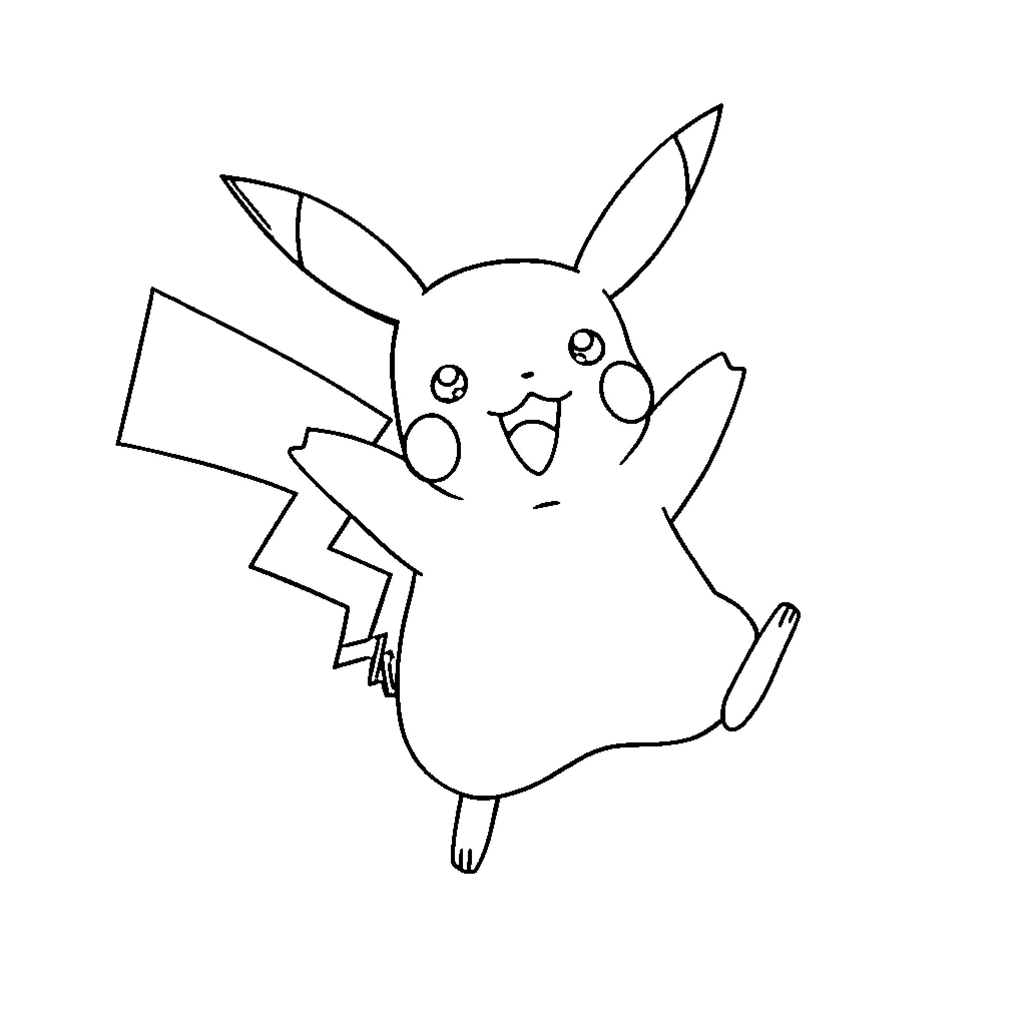 Pikachu jumping with joyful expression Coloring Page (free black-and-white line drawing printable PDF for all, from beginners to advanced learners, including children, teens, adults, and seniors)