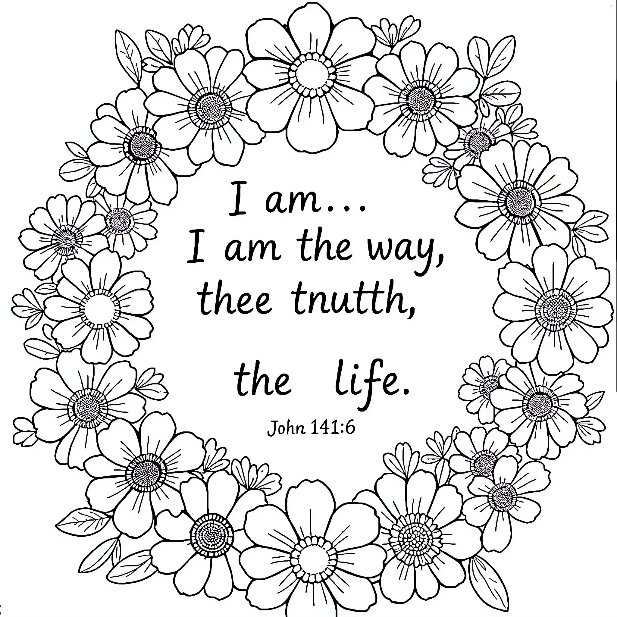 Verse of Flowers and Wisdom Coloring Page (free black-and-white line drawing printable PDF for all, from beginners to advanced learners, including children, teens, adults, and seniors)