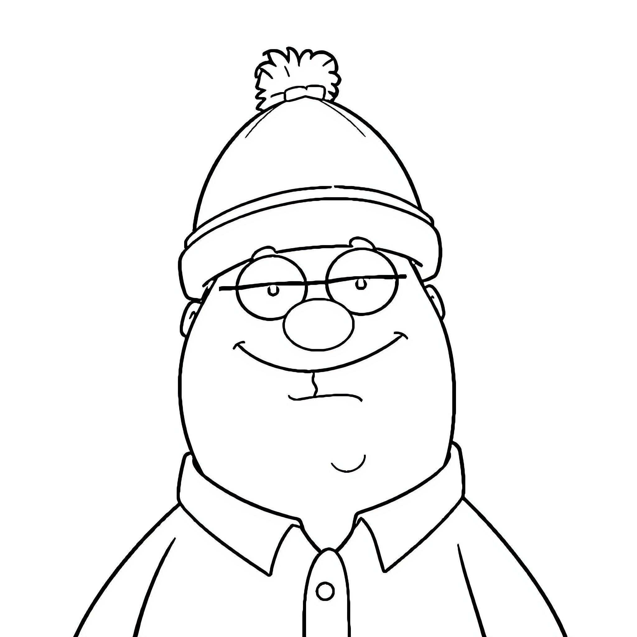 Peter Griffin in winter outfit with glasses Coloring Page (free black-and-white line drawing printable PDF for all, from beginners to advanced learners, including children, teens, adults, and seniors)