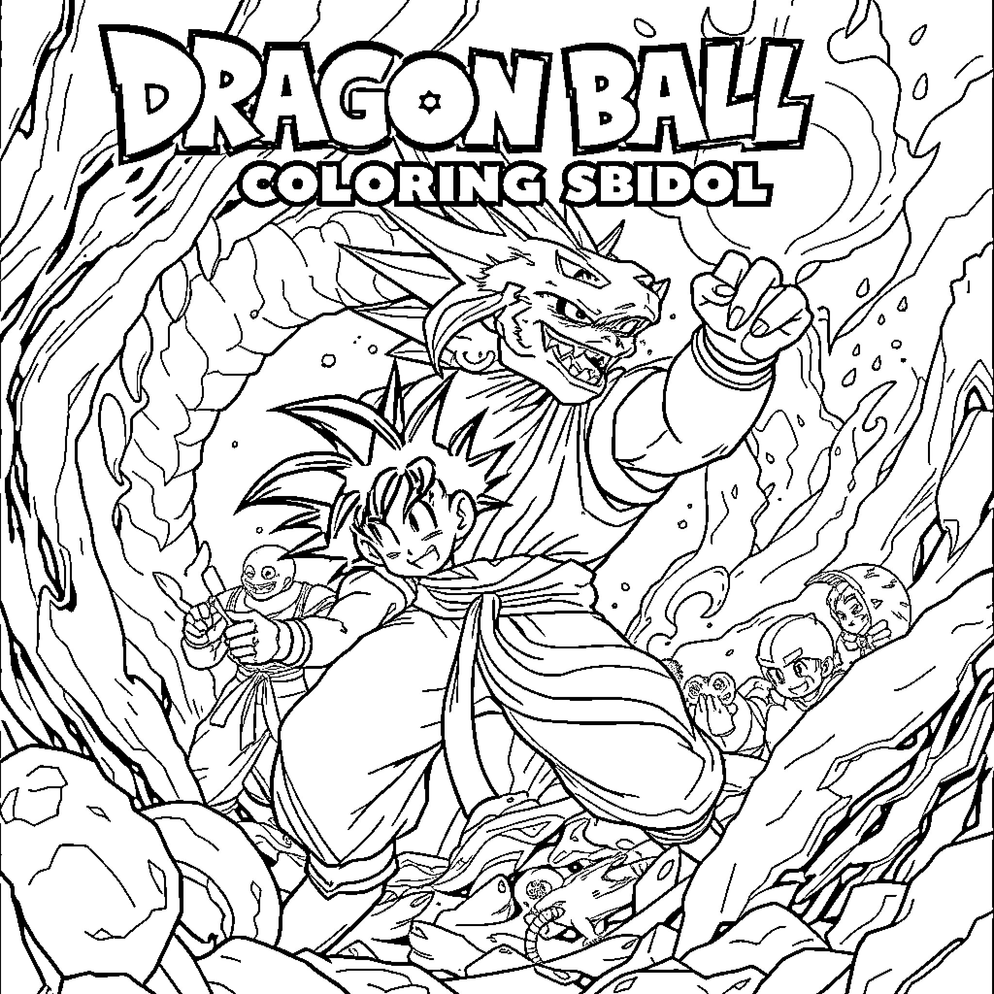 Dragon Ball Coloring Book: Action-Packed Scenes Coloring Page (free black-and-white line drawing printable PDF for all, from beginners to advanced learners, including children, teens, adults, and seniors)