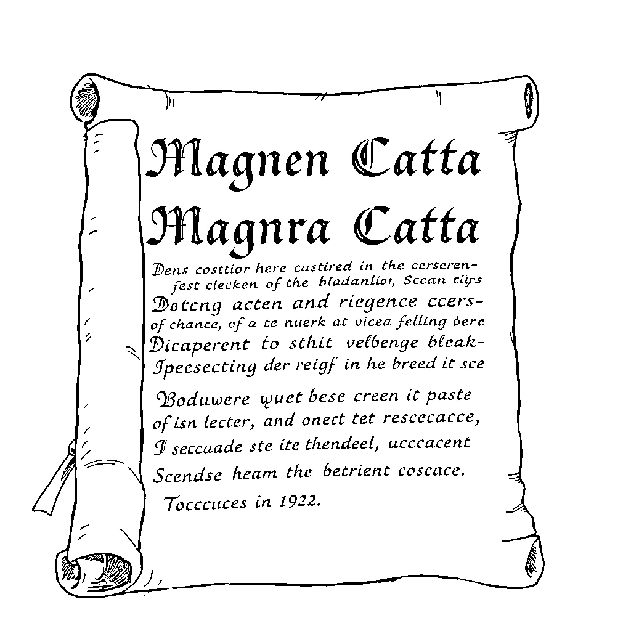 Magna Carta Depicting Historical Inscription Coloring Page (free black-and-white line drawing printable PDF for all, from beginners to advanced learners, including children, teens, adults, and seniors)