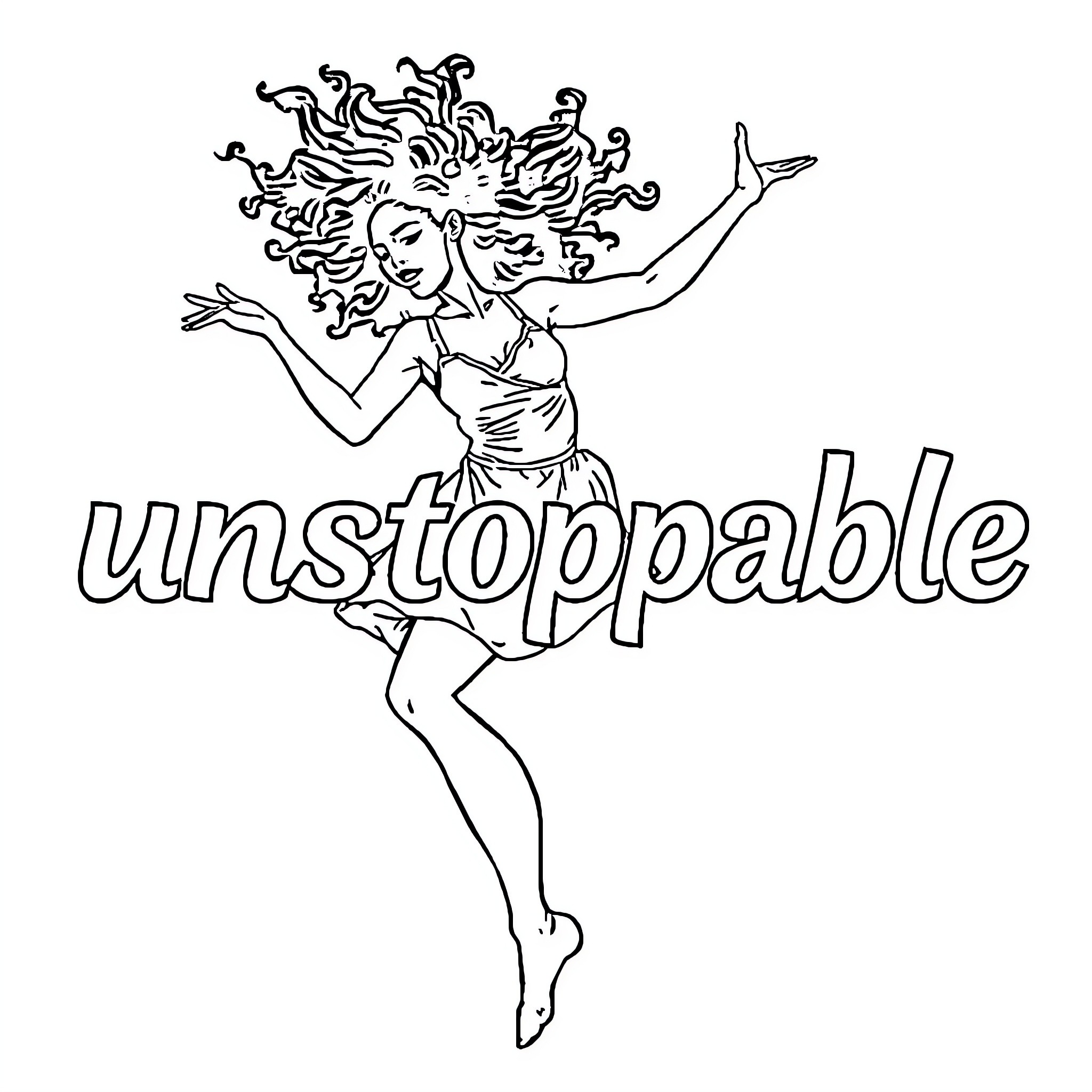 Dancer expressing unstoppable energy and passion Coloring Page (free black-and-white line drawing printable PDF for all, from beginners to advanced learners, including children, teens, adults, and seniors)