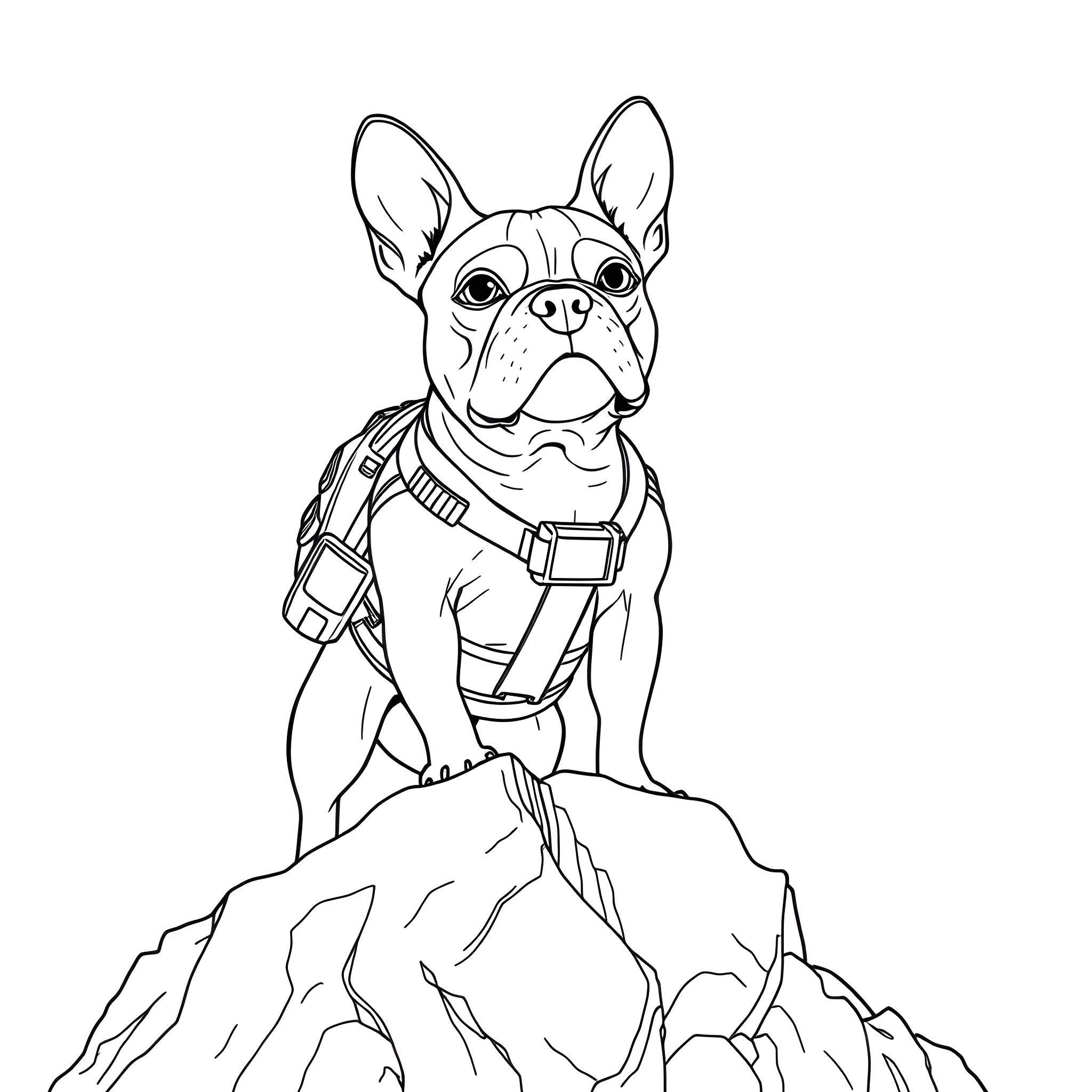 Boston Terrier exploring the wilderness Coloring Page (free black-and-white line drawing printable PDF for all, from beginners to advanced learners, including children, teens, adults, and seniors)