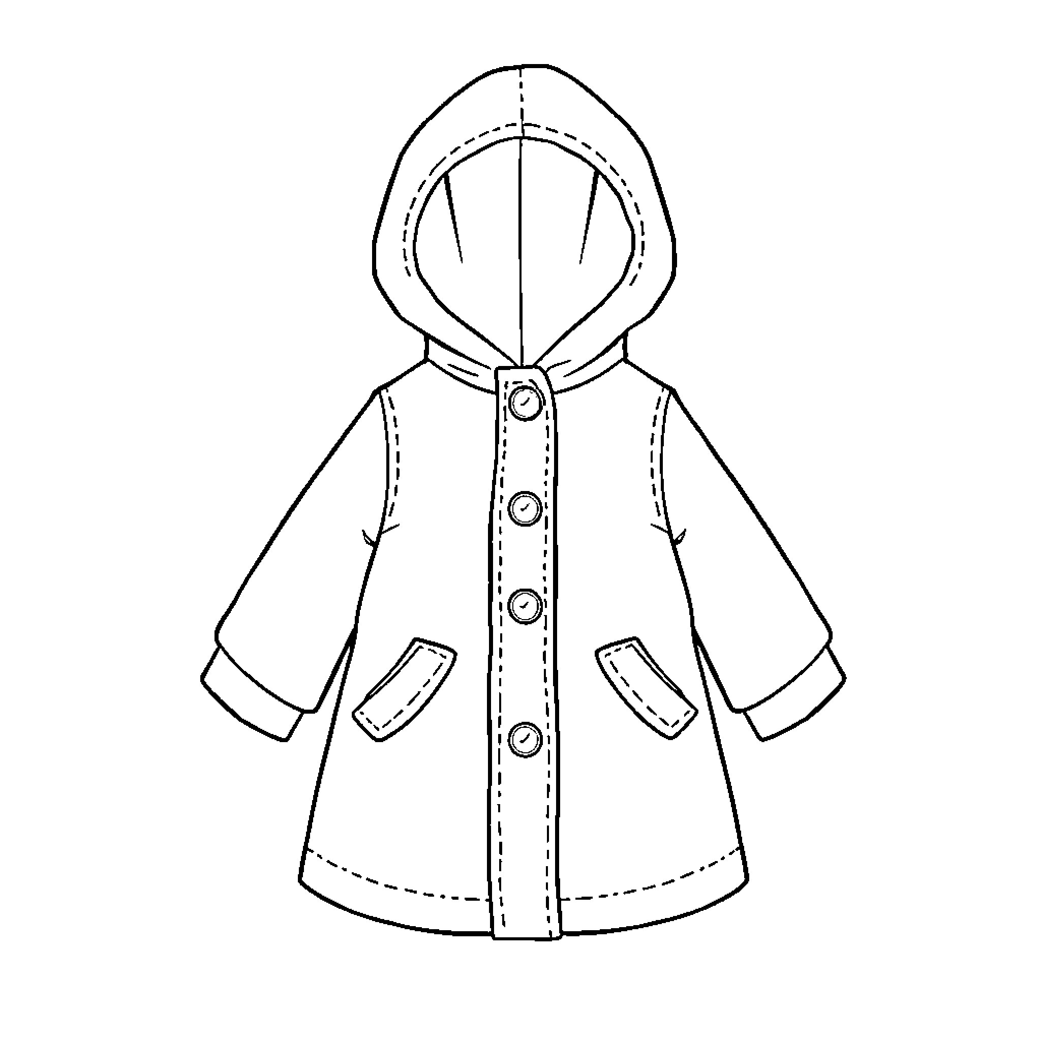 Coat with Hooded Detailing Coloring Page (free black-and-white line drawing printable PDF for all, from beginners to advanced learners, including children, teens, adults, and seniors)