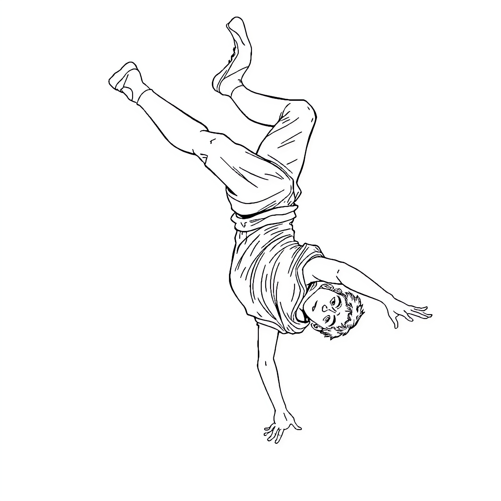 Eric Adams performing acrobatic stunt Coloring Page (free black-and-white line drawing printable PDF for all, from beginners to advanced learners, including children, teens, adults, and seniors)
