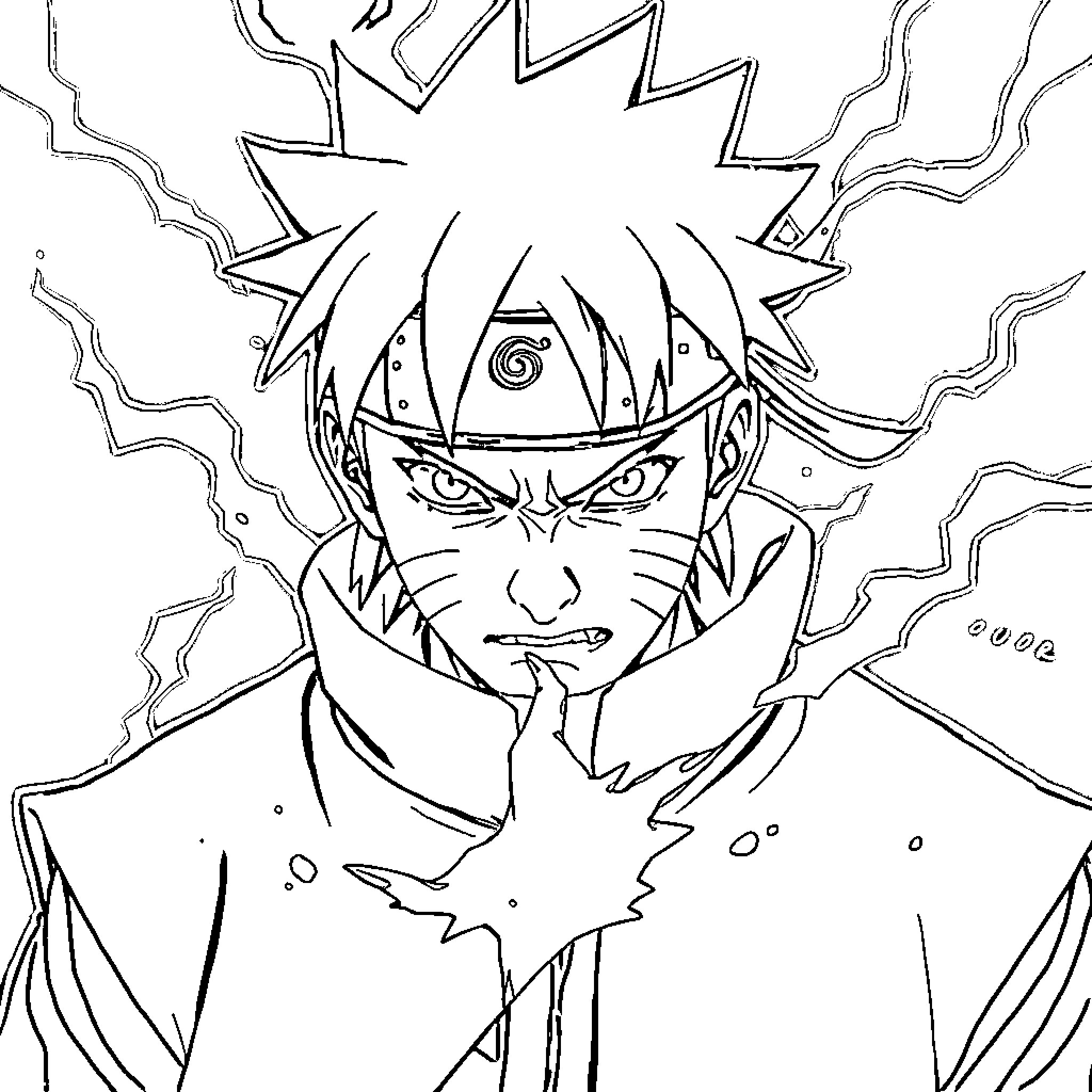 Naruto unleashing powerful ninja abilities Coloring Page (free black-and-white line drawing printable PDF for all, from beginners to advanced learners, including children, teens, adults, and seniors)