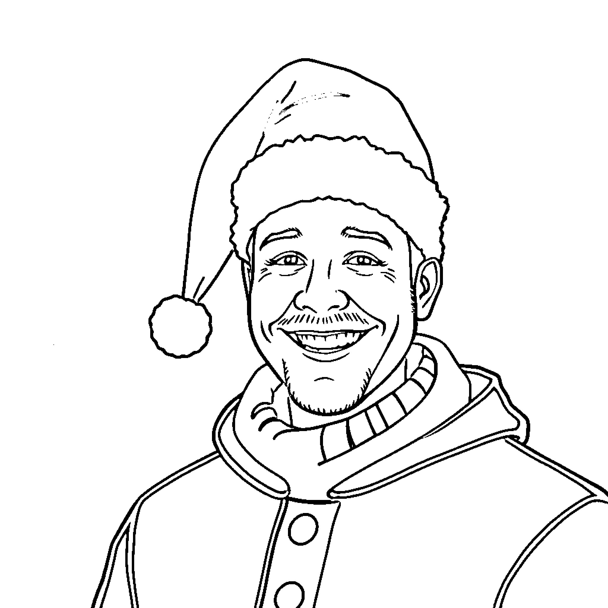 Anthony Edwards in Festive Winter Attire Coloring Page (free black-and-white line drawing printable PDF for all, from beginners to advanced learners, including children, teens, adults, and seniors)