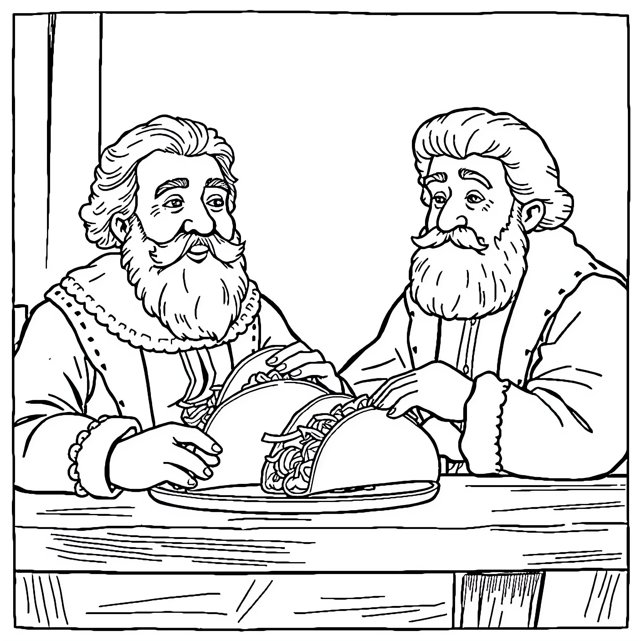 Charles Spurgeon Discussing Theology with Colleague Coloring Page (free black-and-white line drawing printable PDF for all, from beginners to advanced learners, including children, teens, adults, and seniors)
