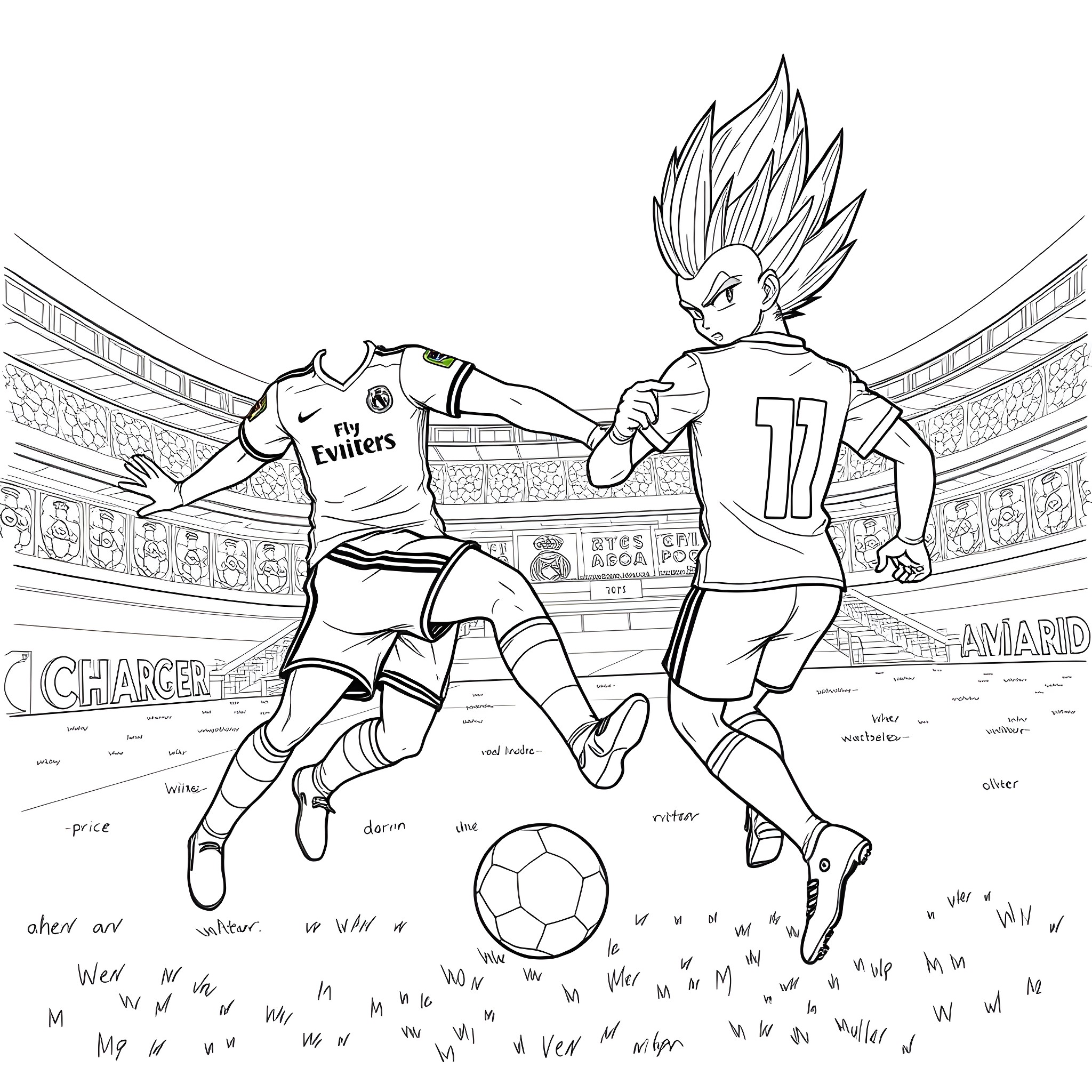Vegetable soccer players in an athletic match Coloring Page (free black-and-white line drawing printable PDF for all, from beginners to advanced learners, including children, teens, adults, and seniors)